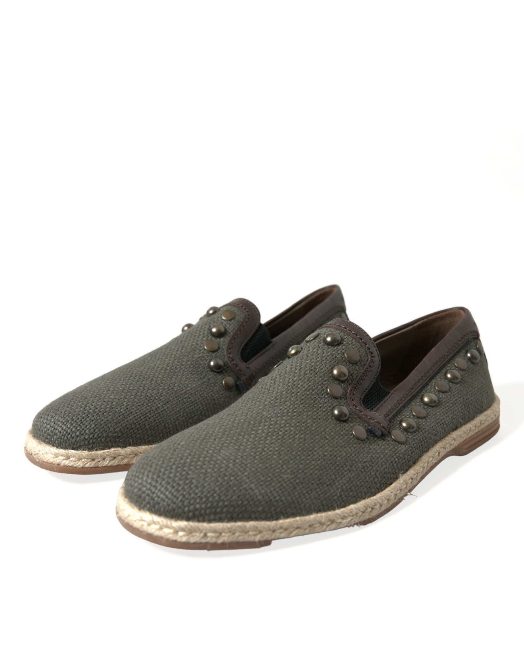 Dolce & Gabbana Grey Linen Leather Studded Loafers Shoes-3