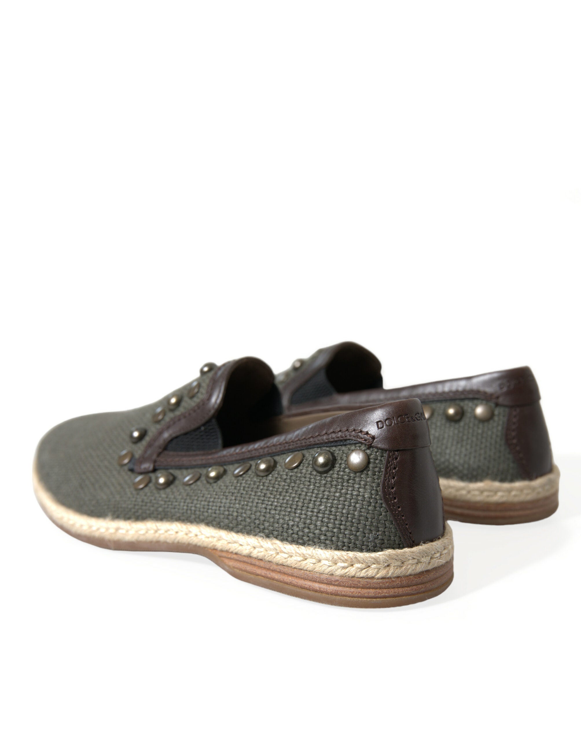 Dolce & Gabbana Grey Linen Leather Studded Loafers Shoes-4