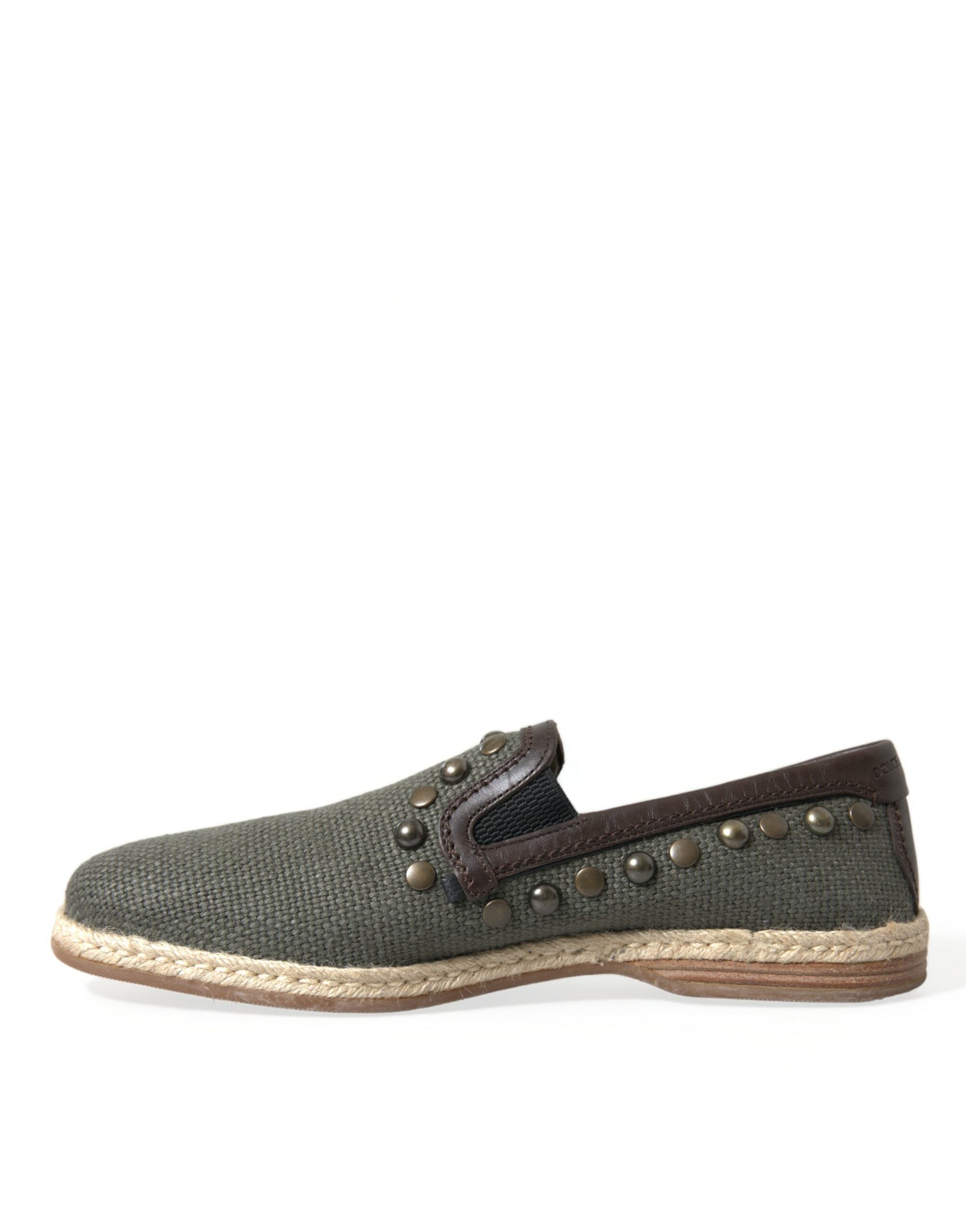 Dolce & Gabbana Grey Linen Leather Studded Loafers Shoes-5