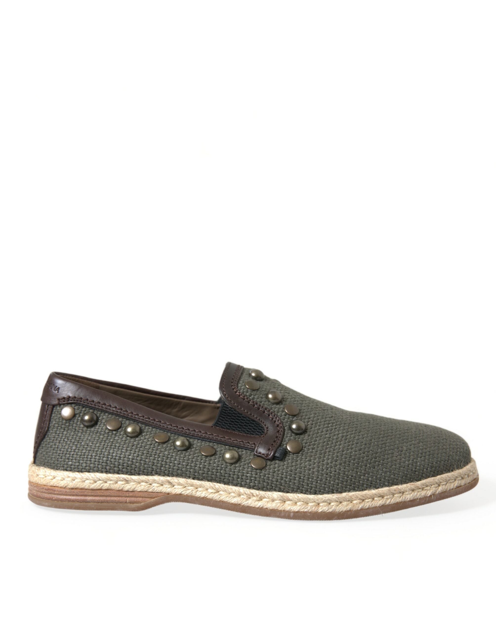 Dolce & Gabbana Grey Linen Leather Studded Loafers Shoes