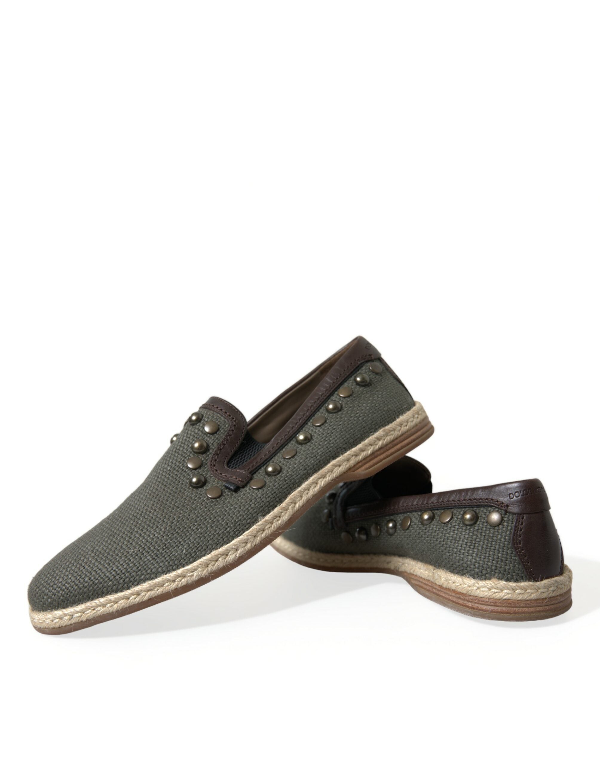 Dolce & Gabbana Grey Linen Leather Studded Loafers Shoes-7