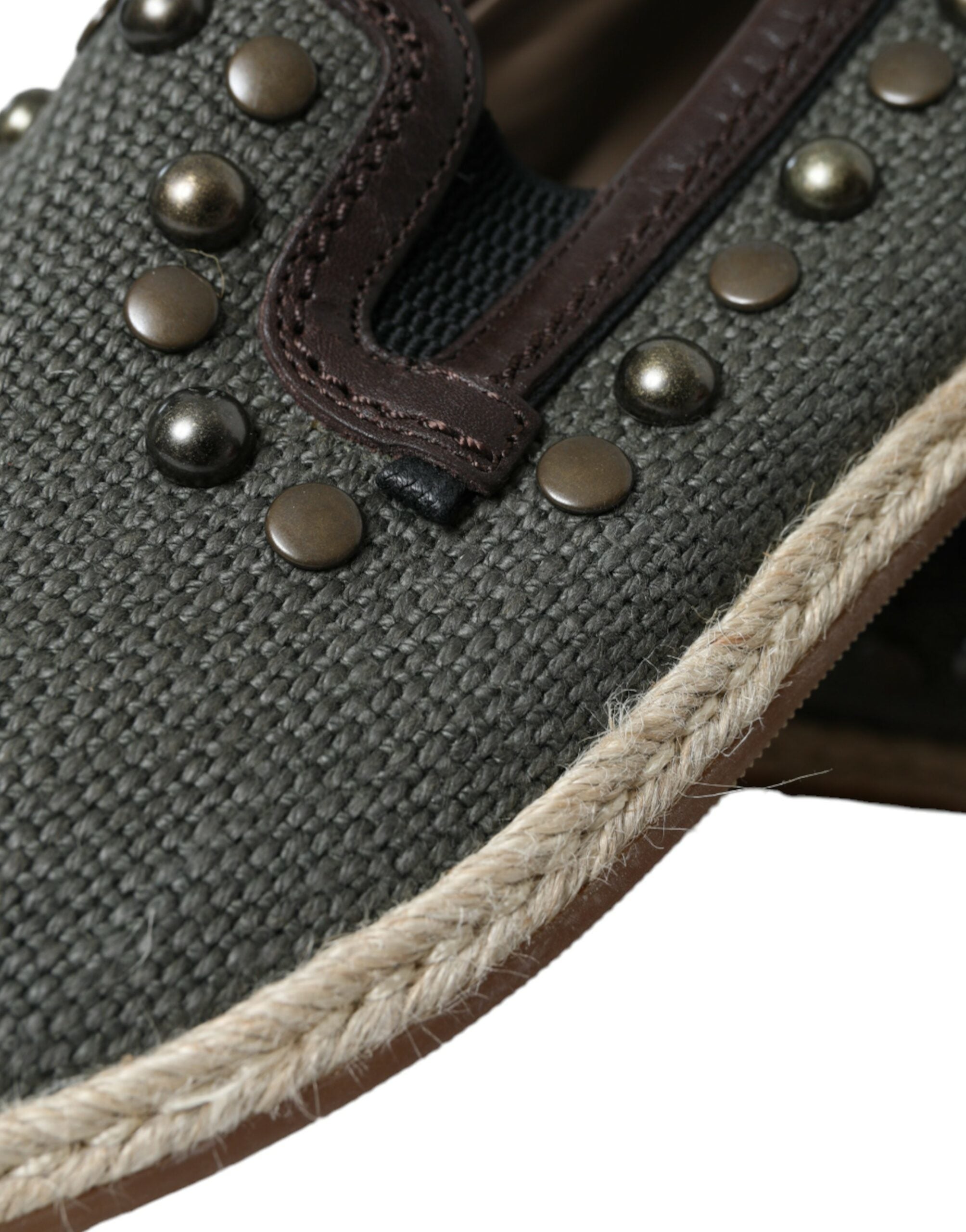 Dolce & Gabbana Grey Linen Leather Studded Loafers Shoes-8