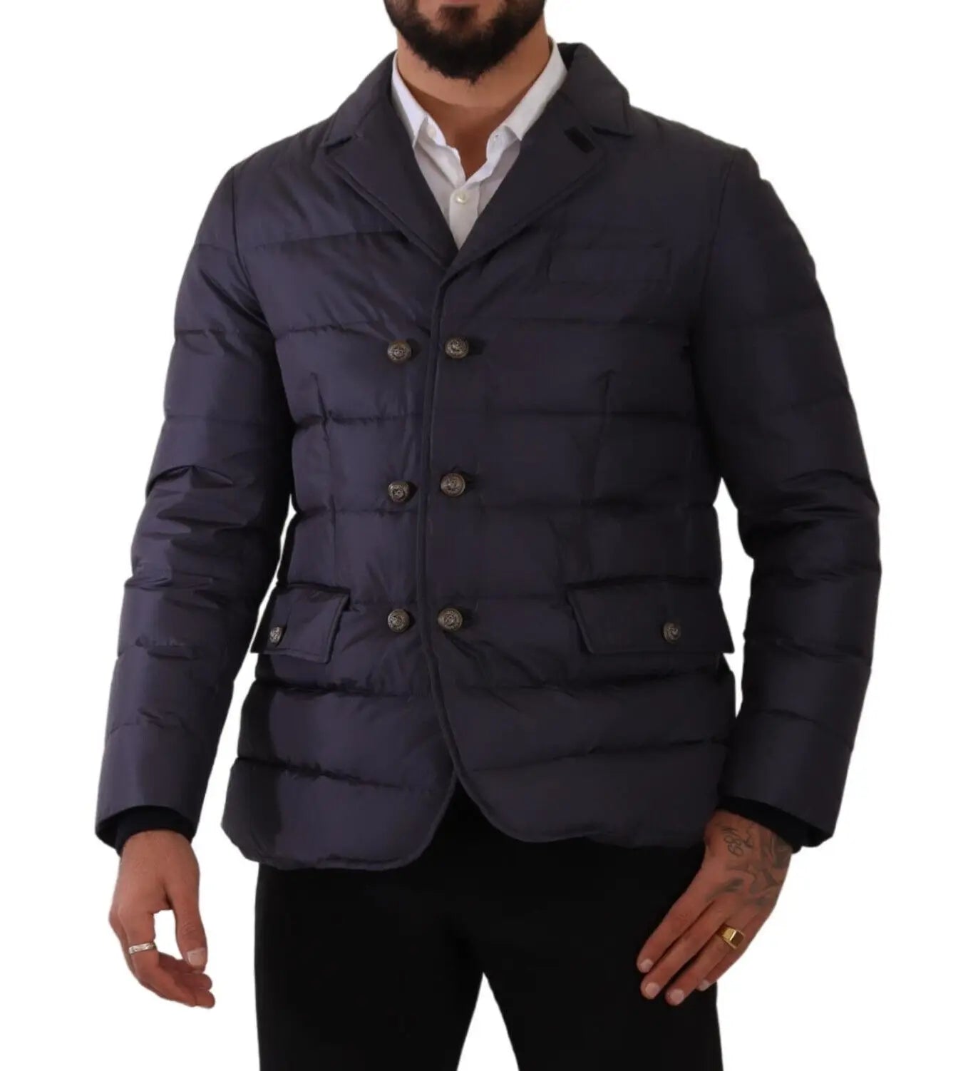 Dolce & Gabbana Blauer Seiden-Ziegenmantel Blouson Winterjacke-2