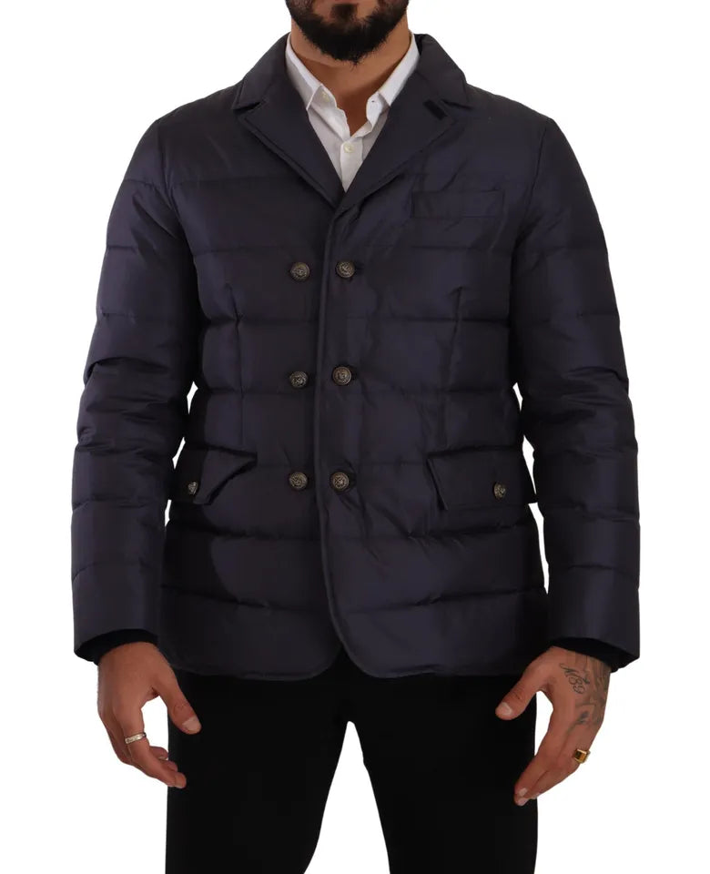 Dolce & Gabbana Blue Silk Goatskin Coat Blouson Winter Jacket