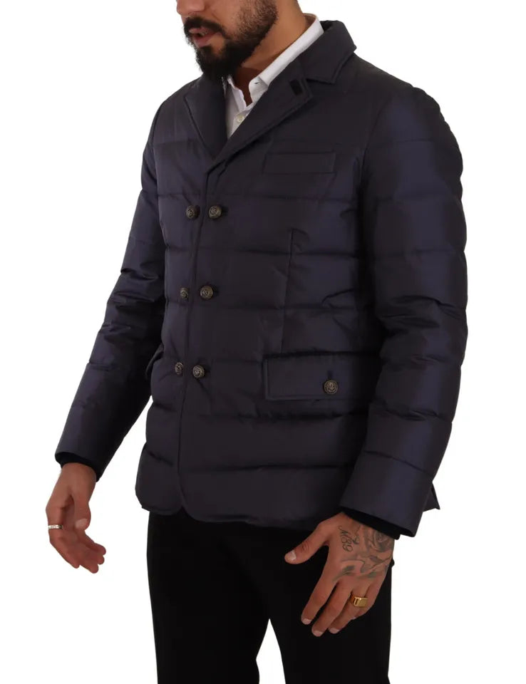 Dolce & Gabbana Blauer Seiden-Ziegenmantel Blouson Winterjacke-3