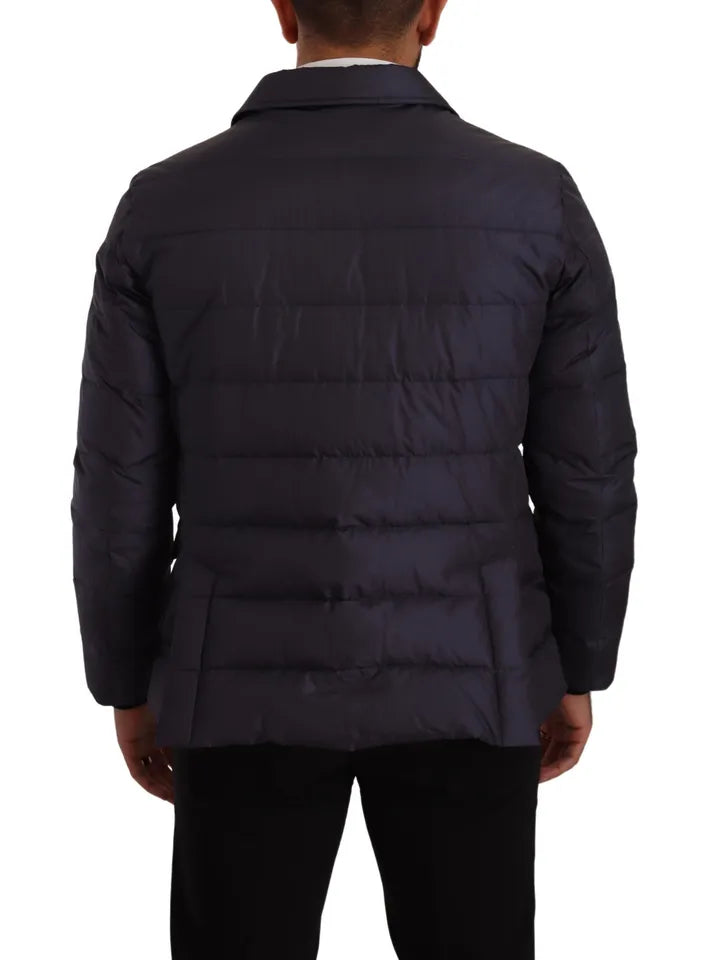 Dolce & Gabbana Blauer Seiden-Ziegenmantel Blouson Winterjacke-4