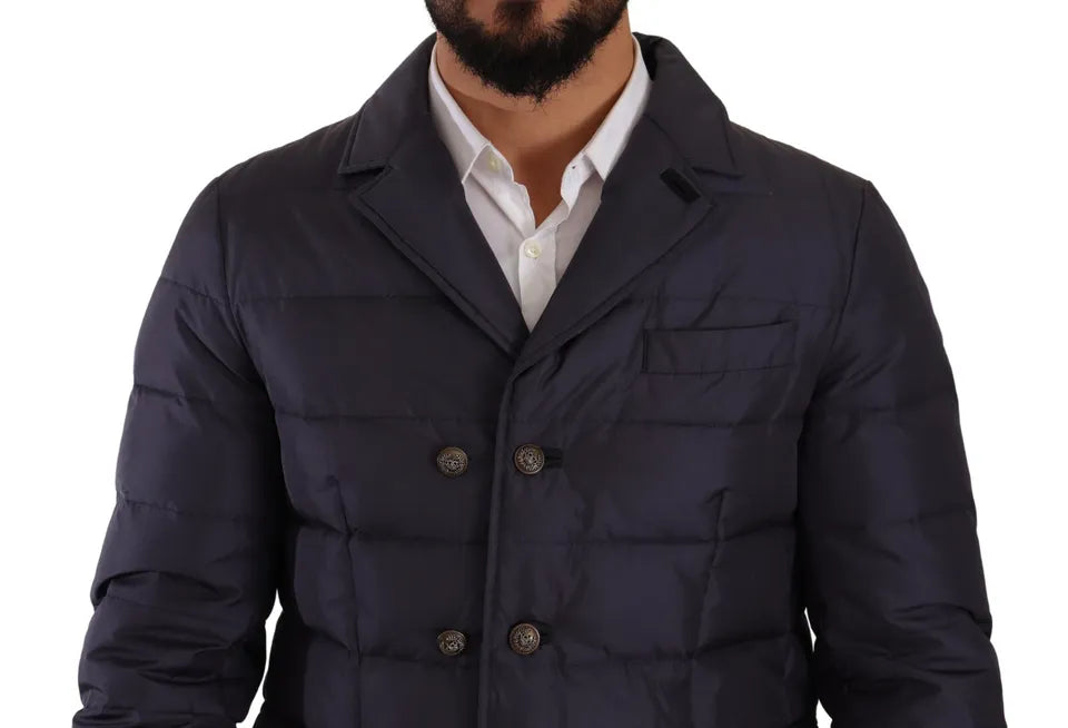 Dolce & Gabbana Blauer Seiden-Ziegenmantel Blouson Winterjacke-5