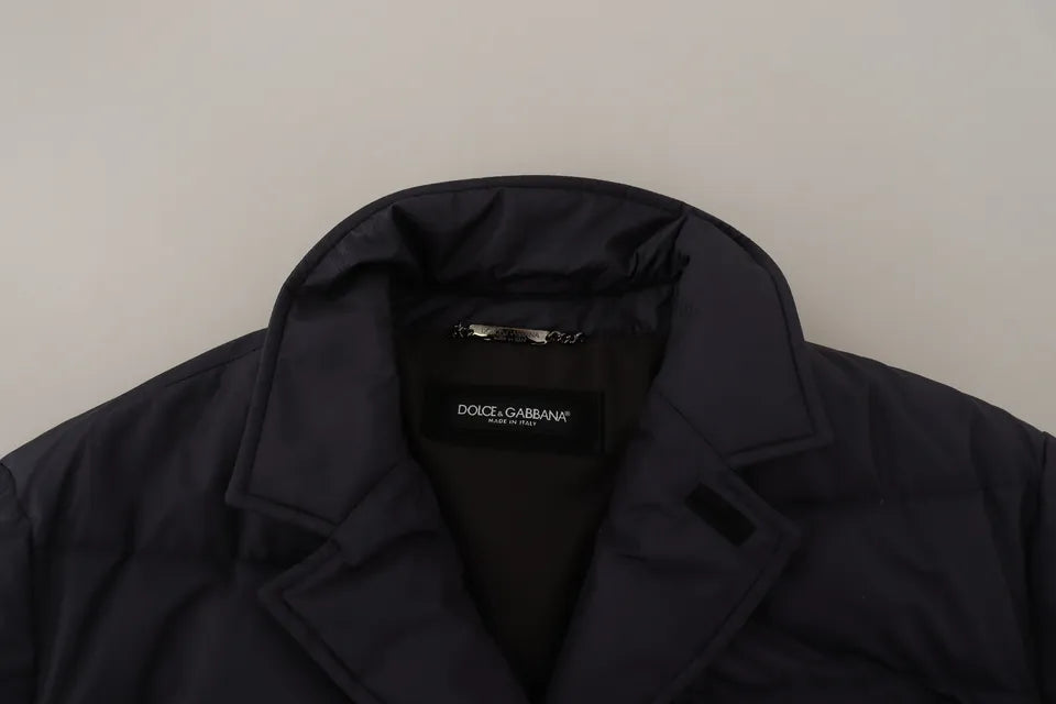 Dolce & Gabbana Blauer Seiden-Ziegenmantel Blouson Winterjacke-7