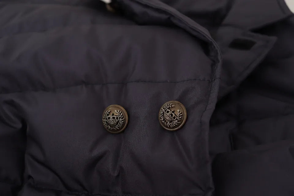 Dolce & Gabbana Blauer Seiden-Ziegenmantel Blouson Winterjacke-8