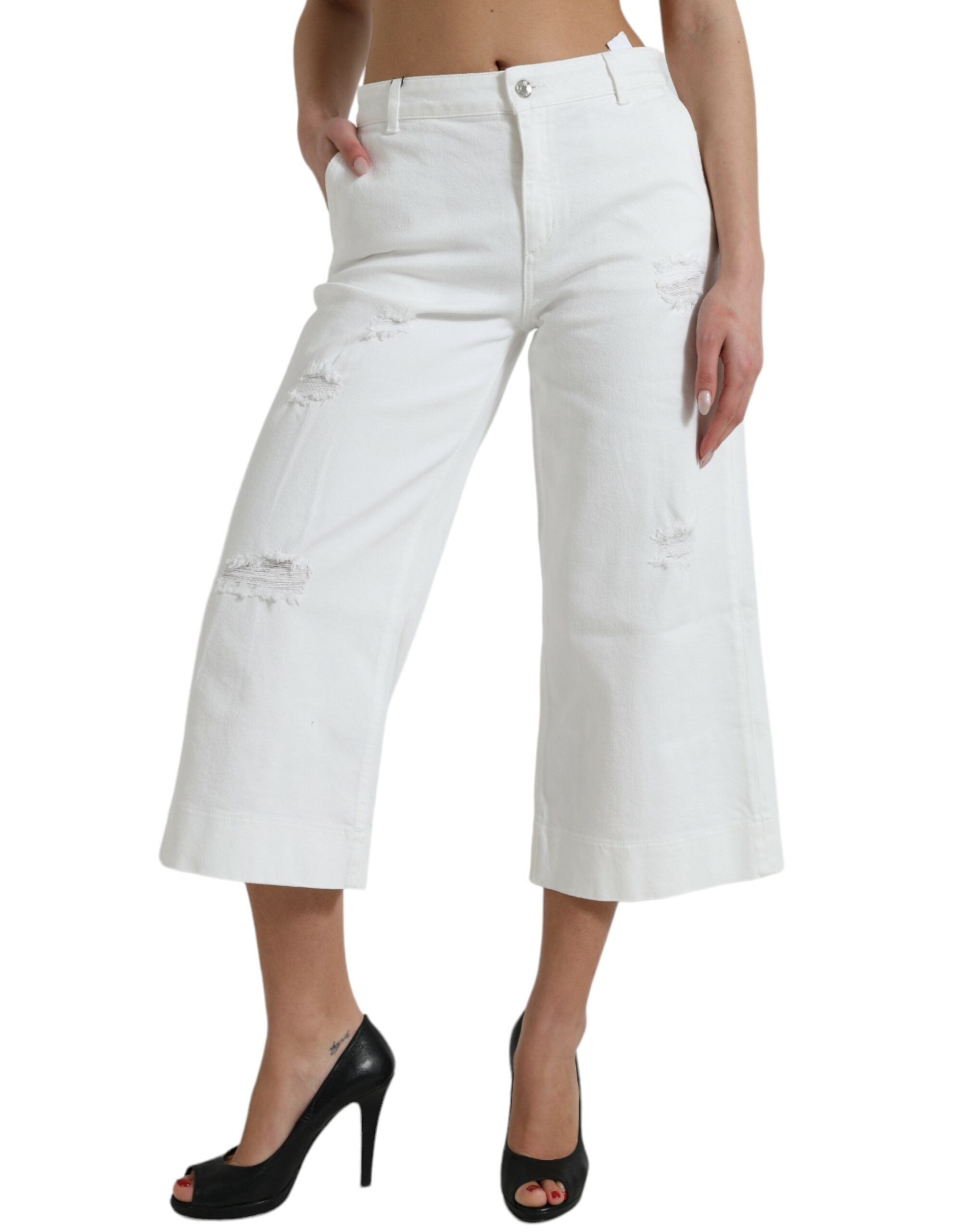 Dolce & Gabbana Weiße Baumwoll-Cropped Denim-Jeans mit weitem Bein-2