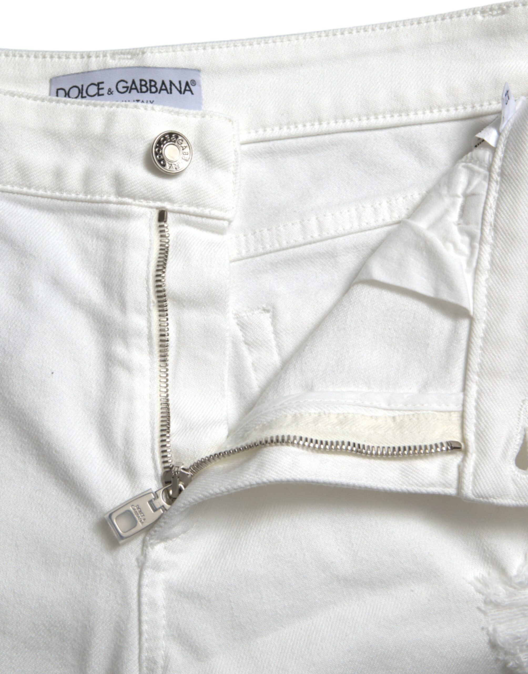 Dolce & Gabbana Weiße Baumwoll-Cropped Denim-Jeans mit weitem Bein-5