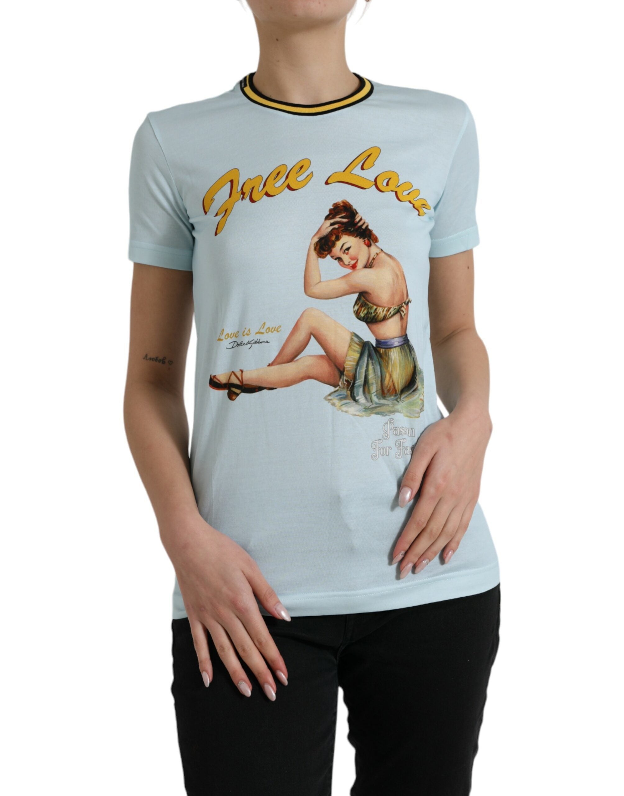 Dolce & Gabbana light blue cotton T-shirt with round neck made from free love-1