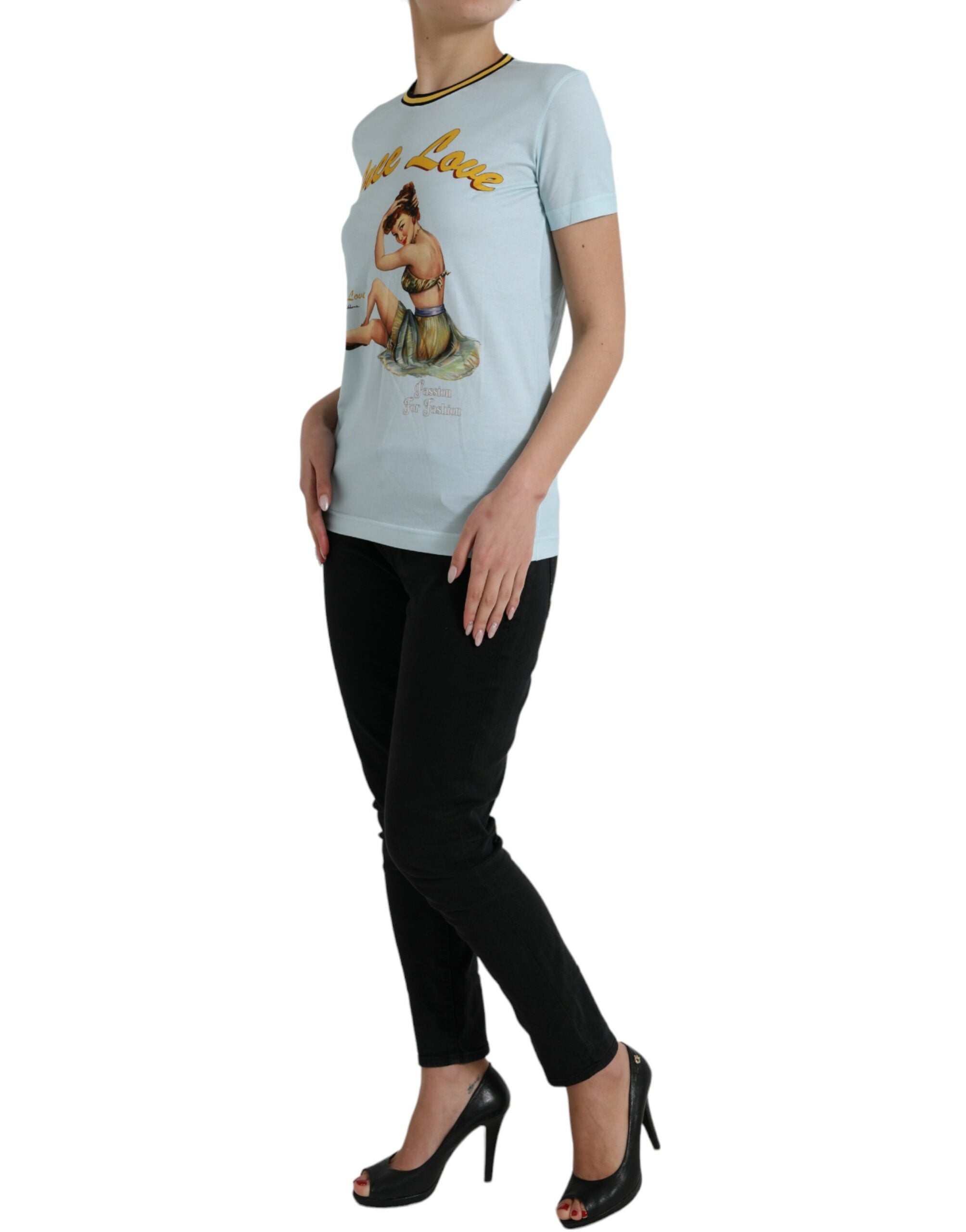 Dolce & Gabbana light blue cotton T-shirt with round neck made from free love-2