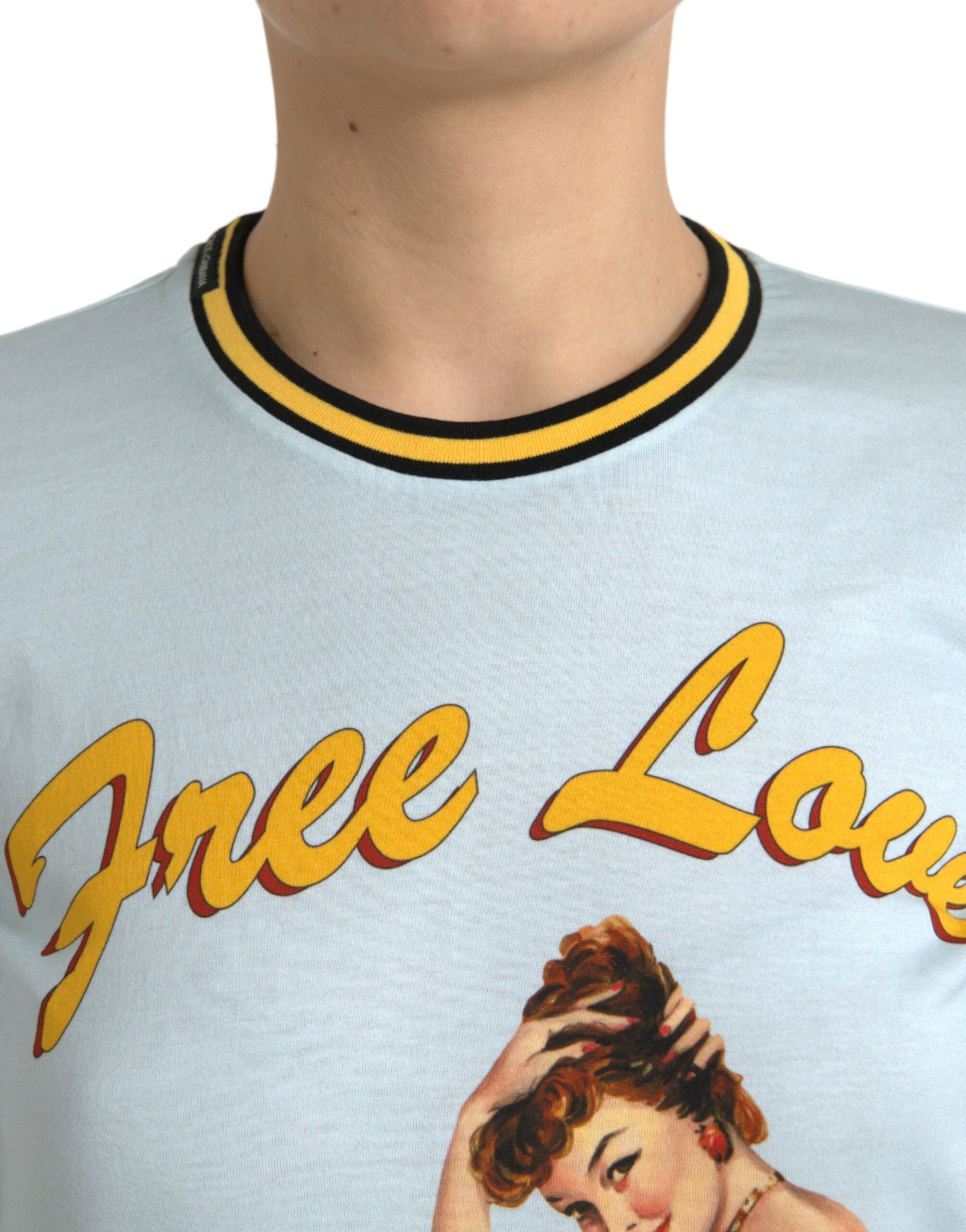 Dolce & Gabbana light blue cotton T-shirt with round neck made from free love-4