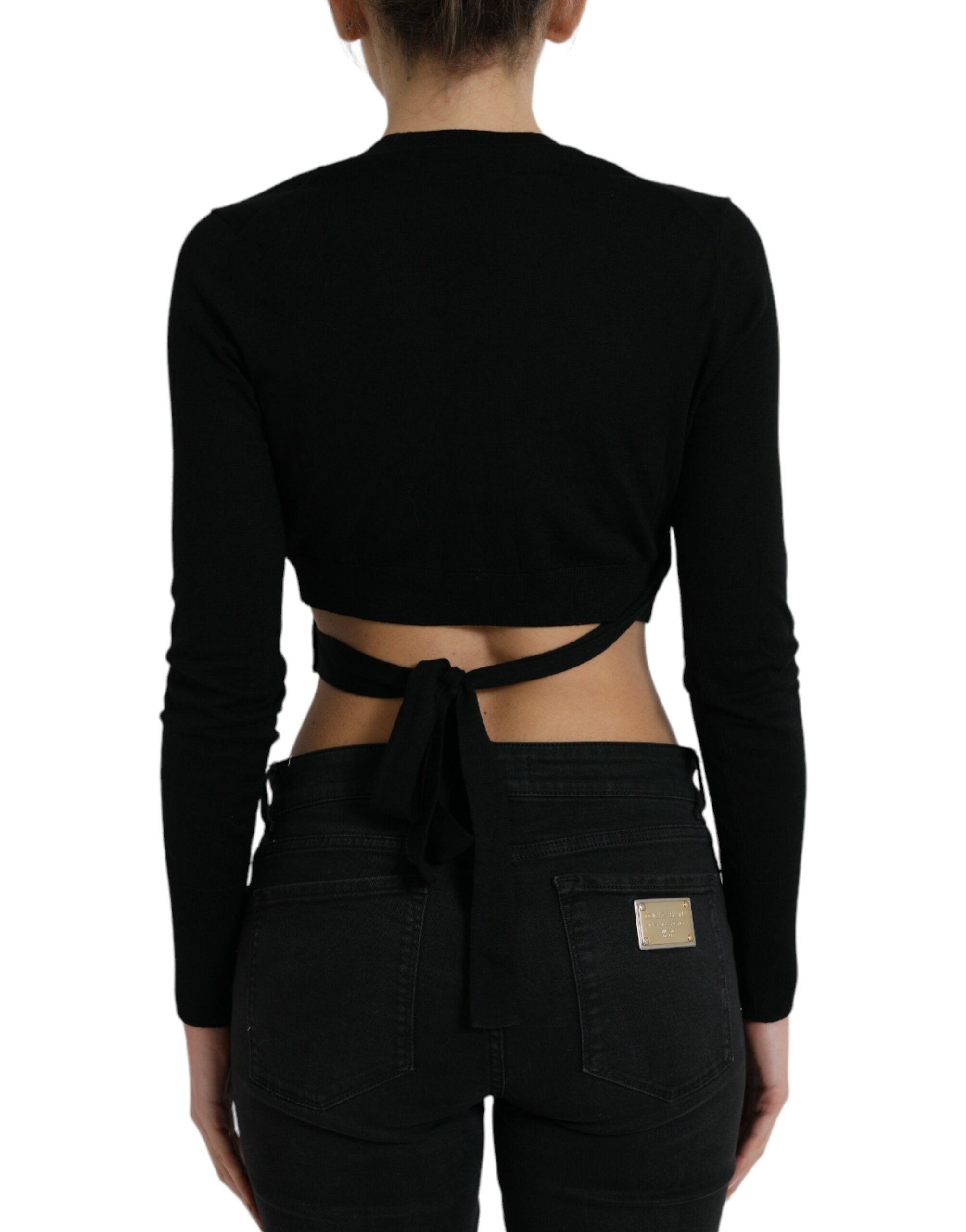 Dolce & Gabbana black wool sweater with V-neck and crossed collar-3