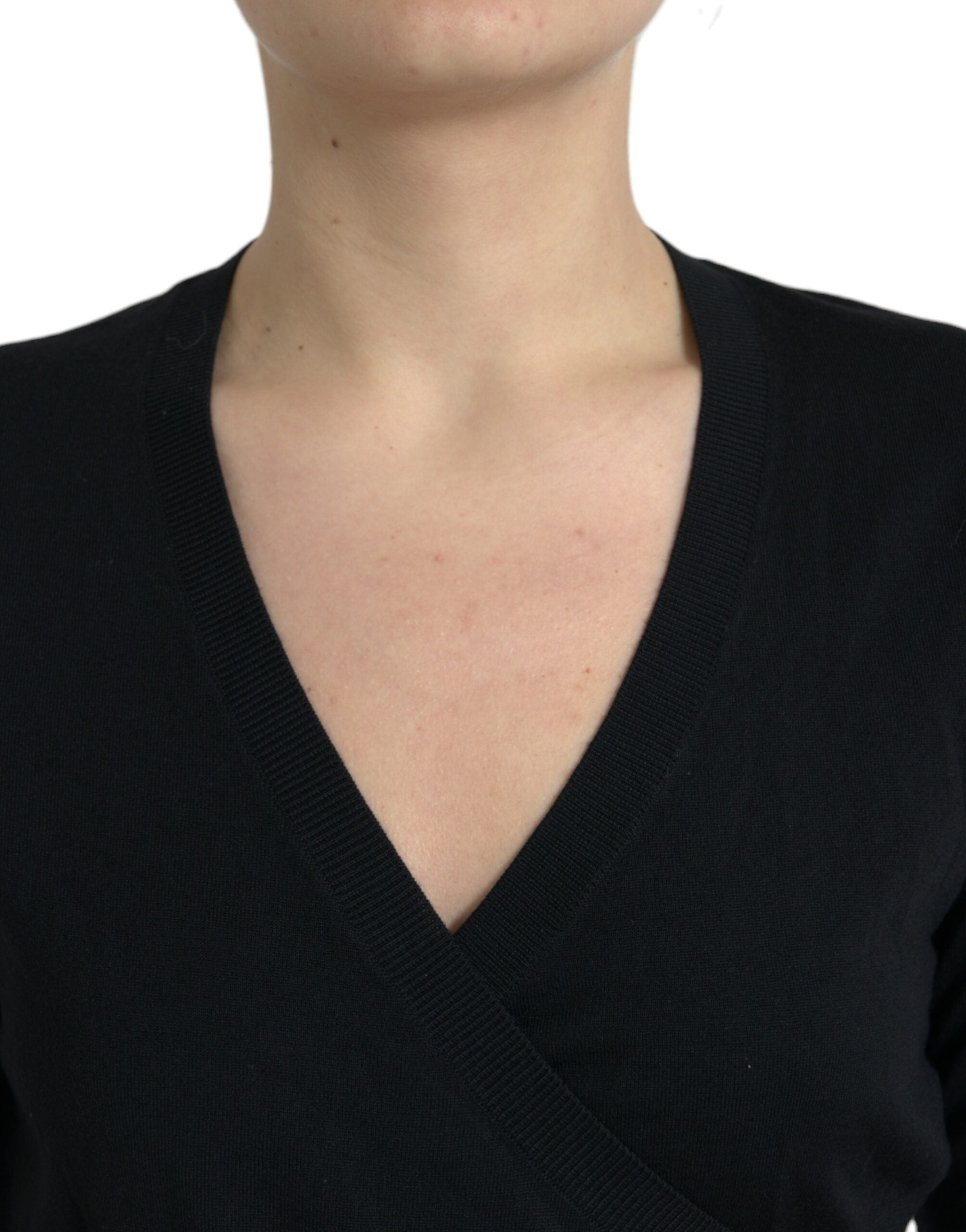Dolce & Gabbana black wool sweater with V-neck and crossed collar-4