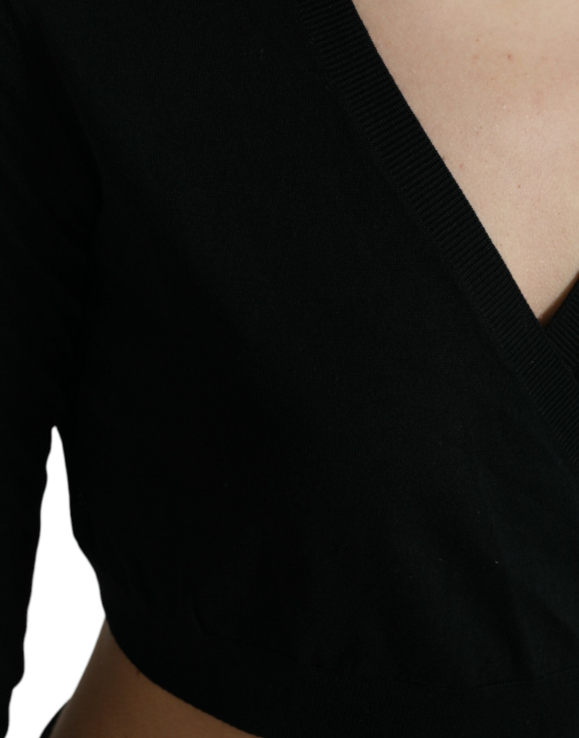 Dolce & Gabbana black wool sweater with V-neck and crossed collar-5