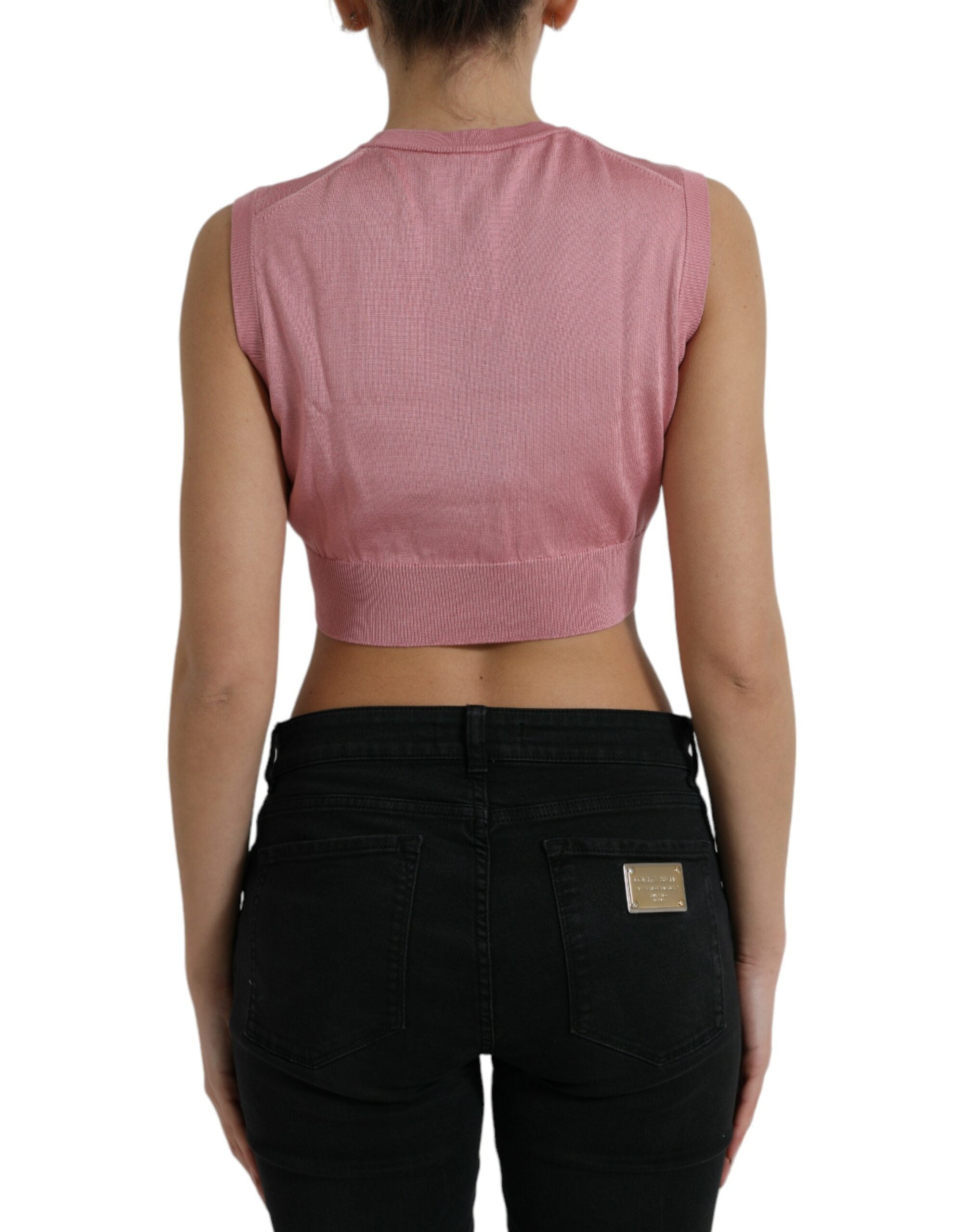 Dolce & Gabbana Top rosa sin mangas con cuello redondo-3