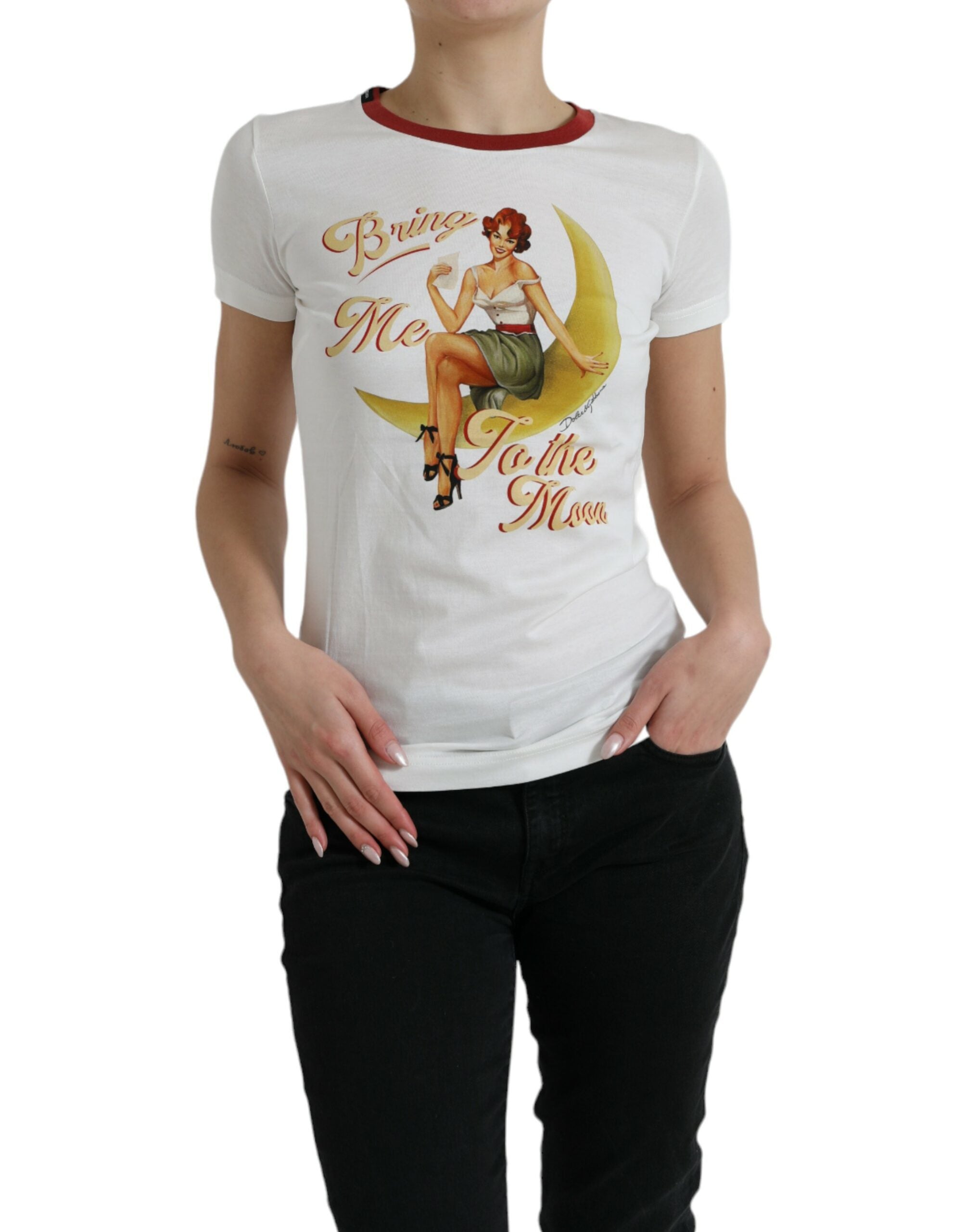Dolce & Gabbana White Bring Me To The Moon T-shirt Top-1
