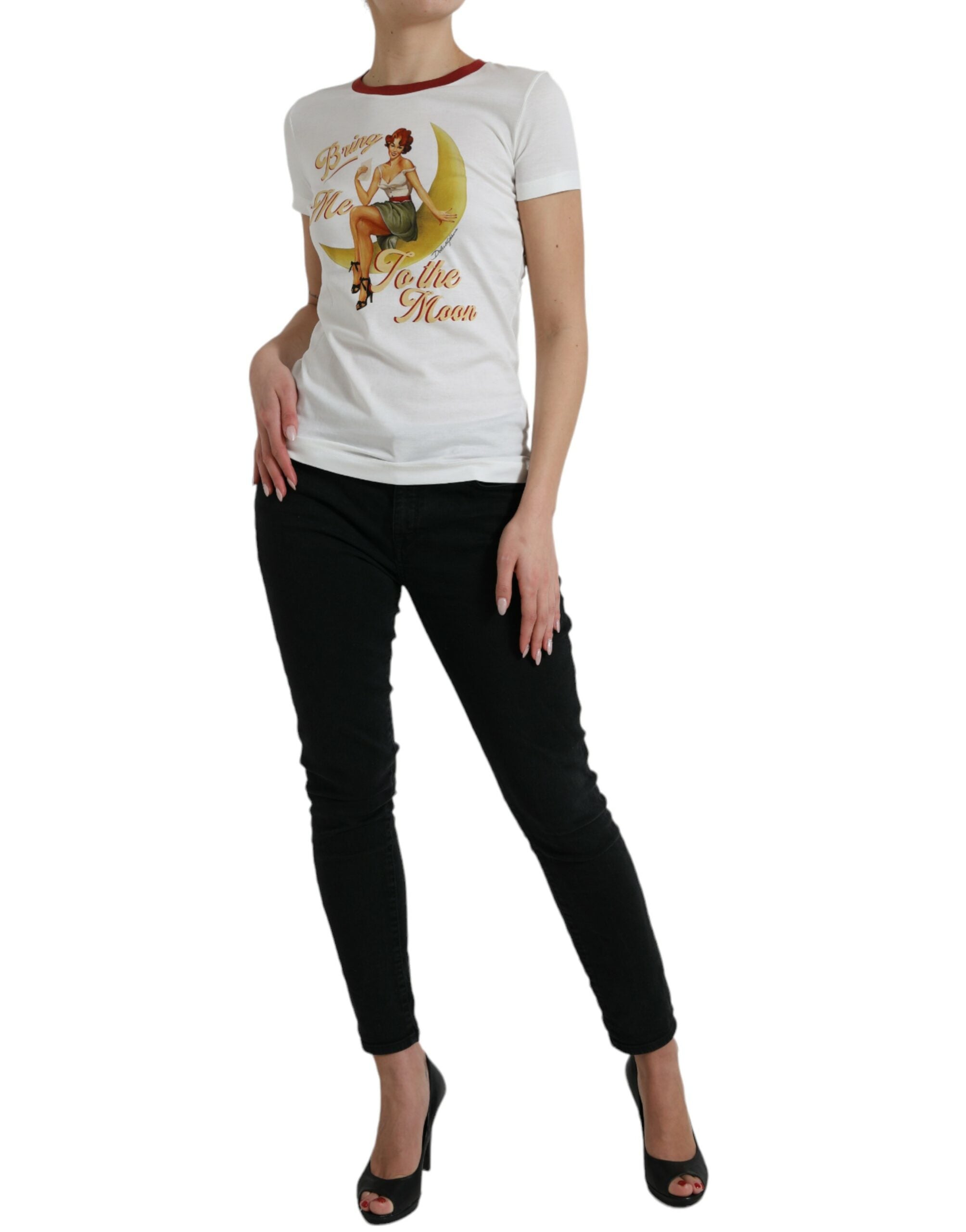 Dolce & Gabbana White Bring Me To The Moon T-shirt Top-2