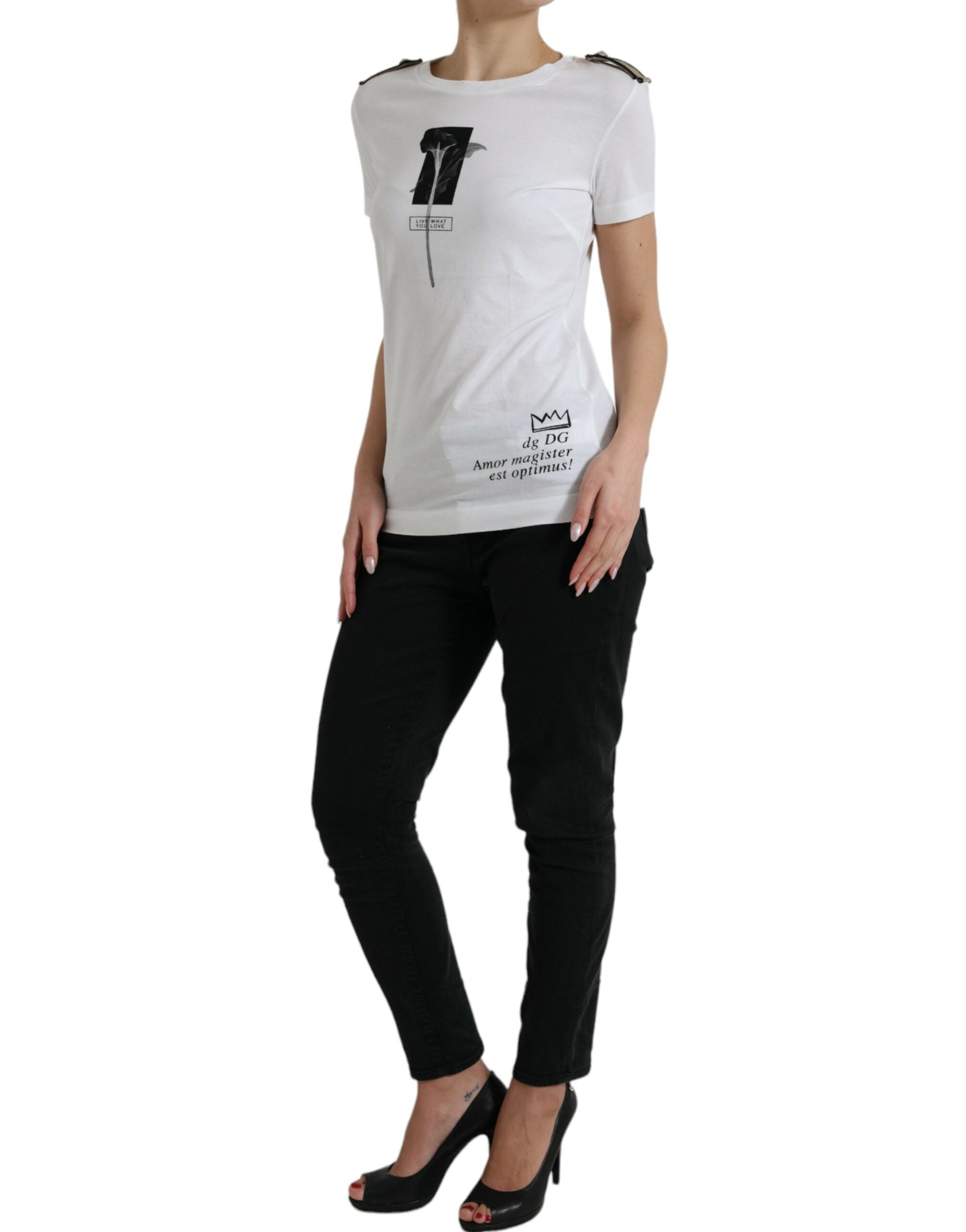 Camiseta de algodón con cuello redondo y rosas blancas y negras de Dolce & Gabbana-2