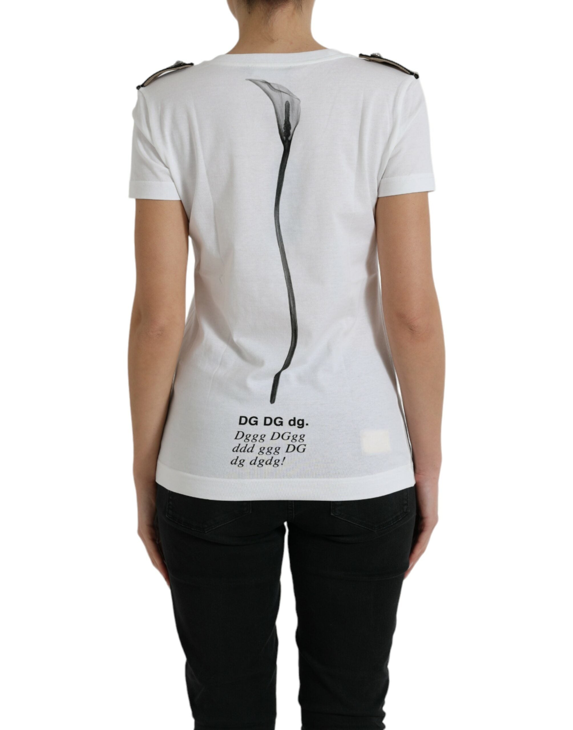 Camiseta de algodón con cuello redondo y rosas blancas y negras de Dolce & Gabbana-3