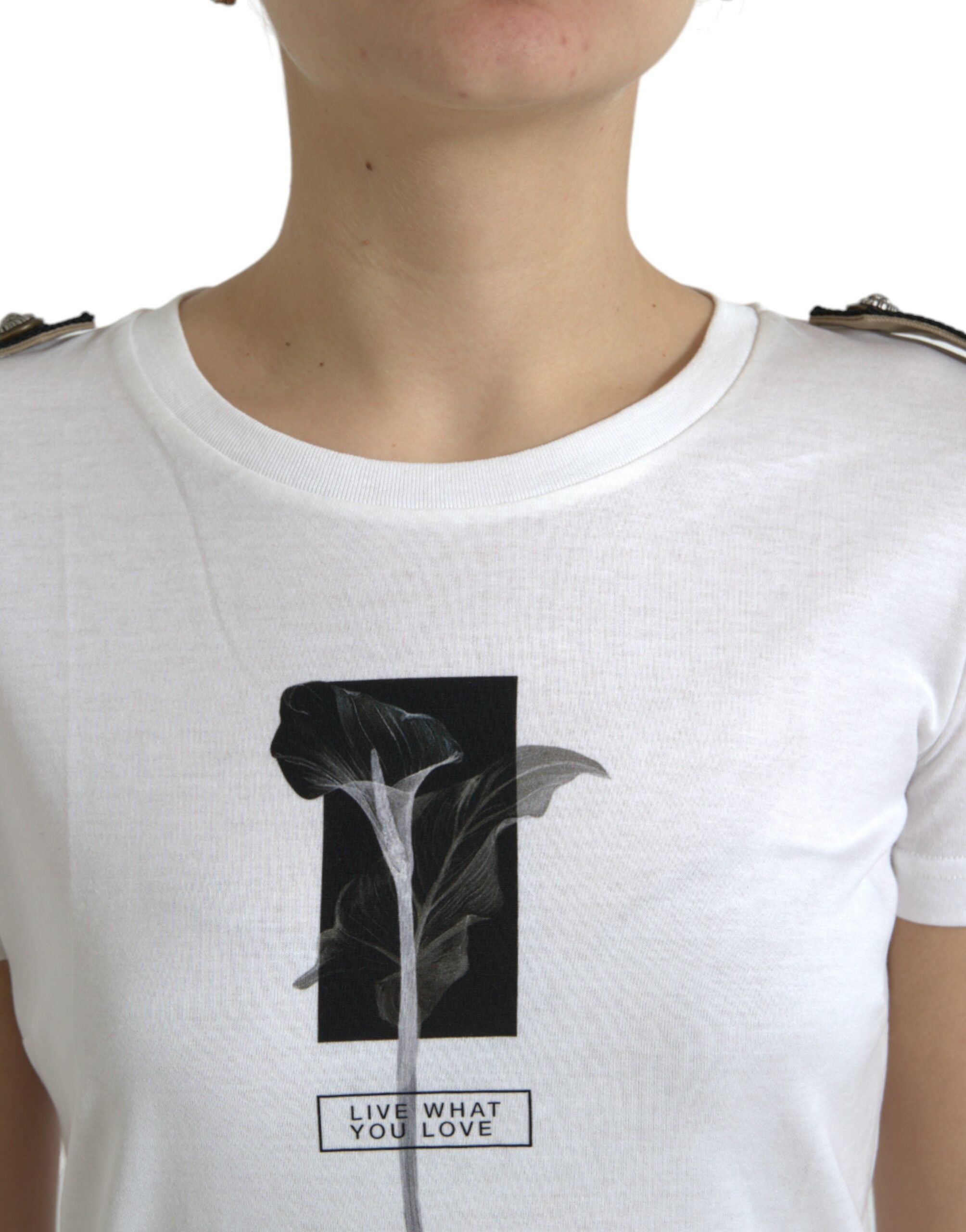 Camiseta de algodón con cuello redondo y rosas blancas y negras de Dolce & Gabbana-4