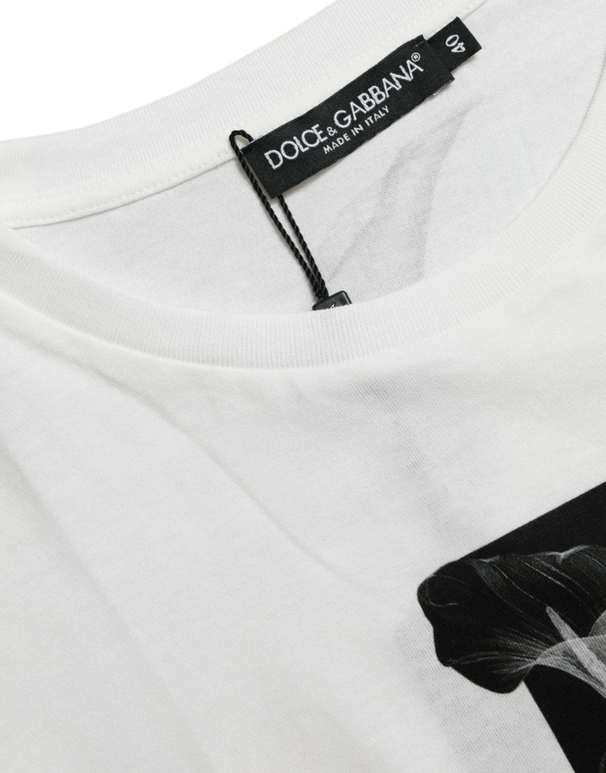 Camiseta de algodón con cuello redondo y rosas blancas y negras de Dolce & Gabbana-6