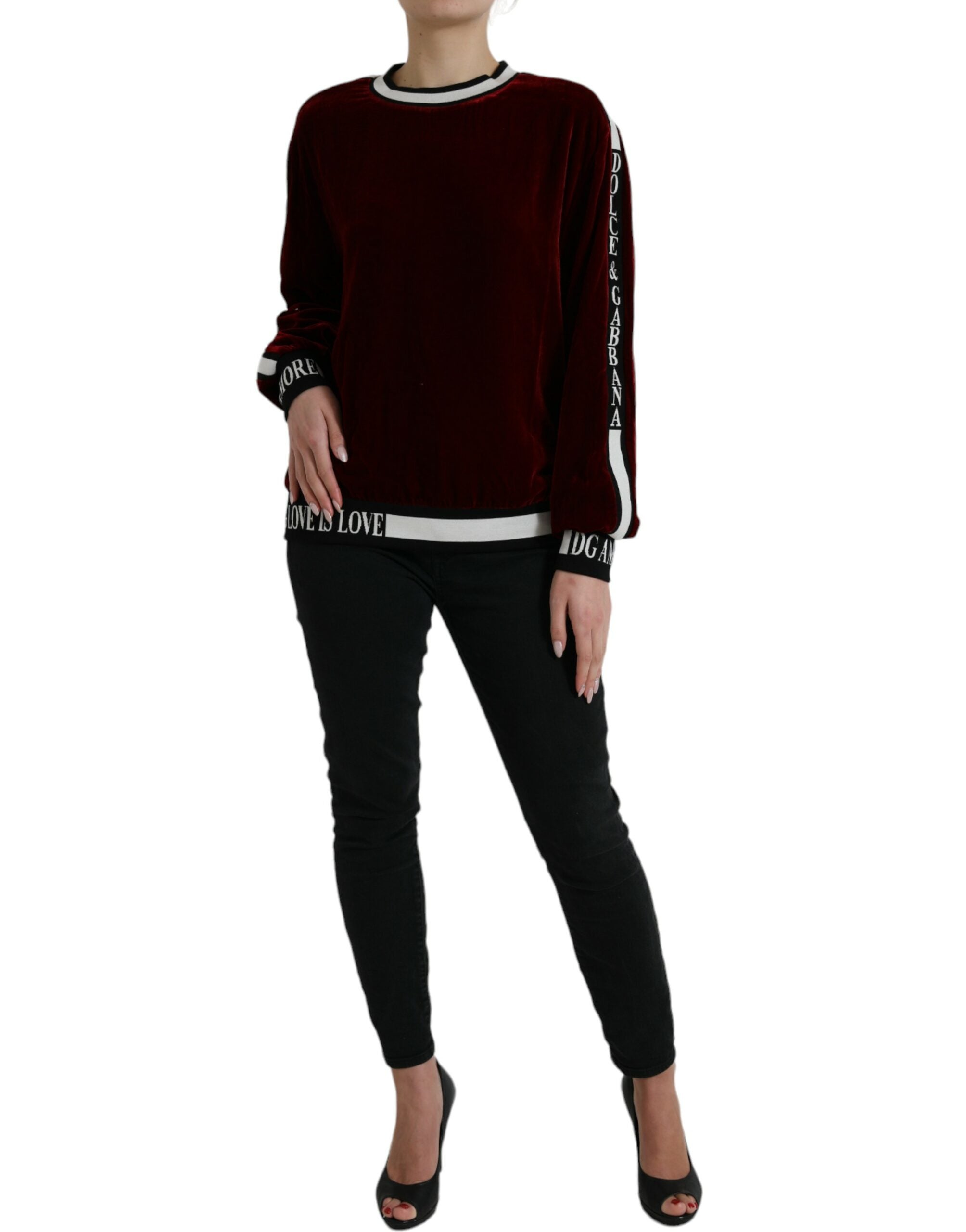 Dolce & Gabbana Bordeauxfarbener Samt-Rundhals-Pullover-2