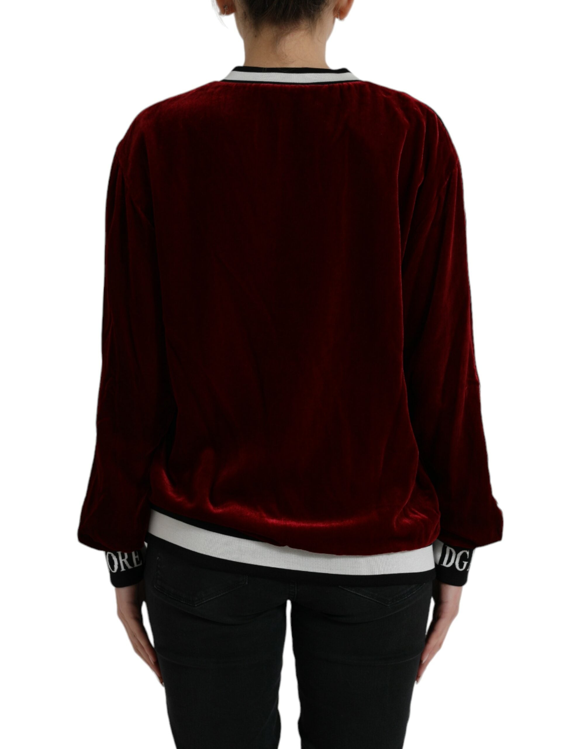 Dolce & Gabbana Bordeauxfarbener Samt-Rundhals-Pullover-3