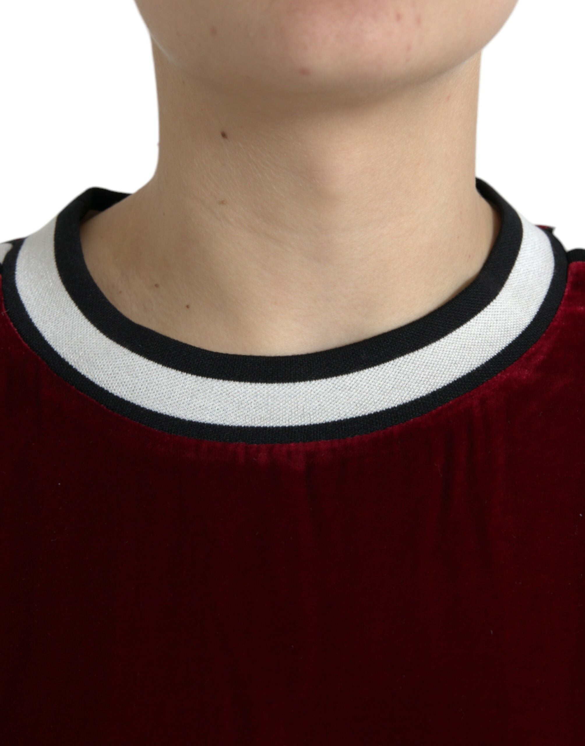 Dolce & Gabbana Bordeauxfarbener Samt-Rundhals-Pullover-4