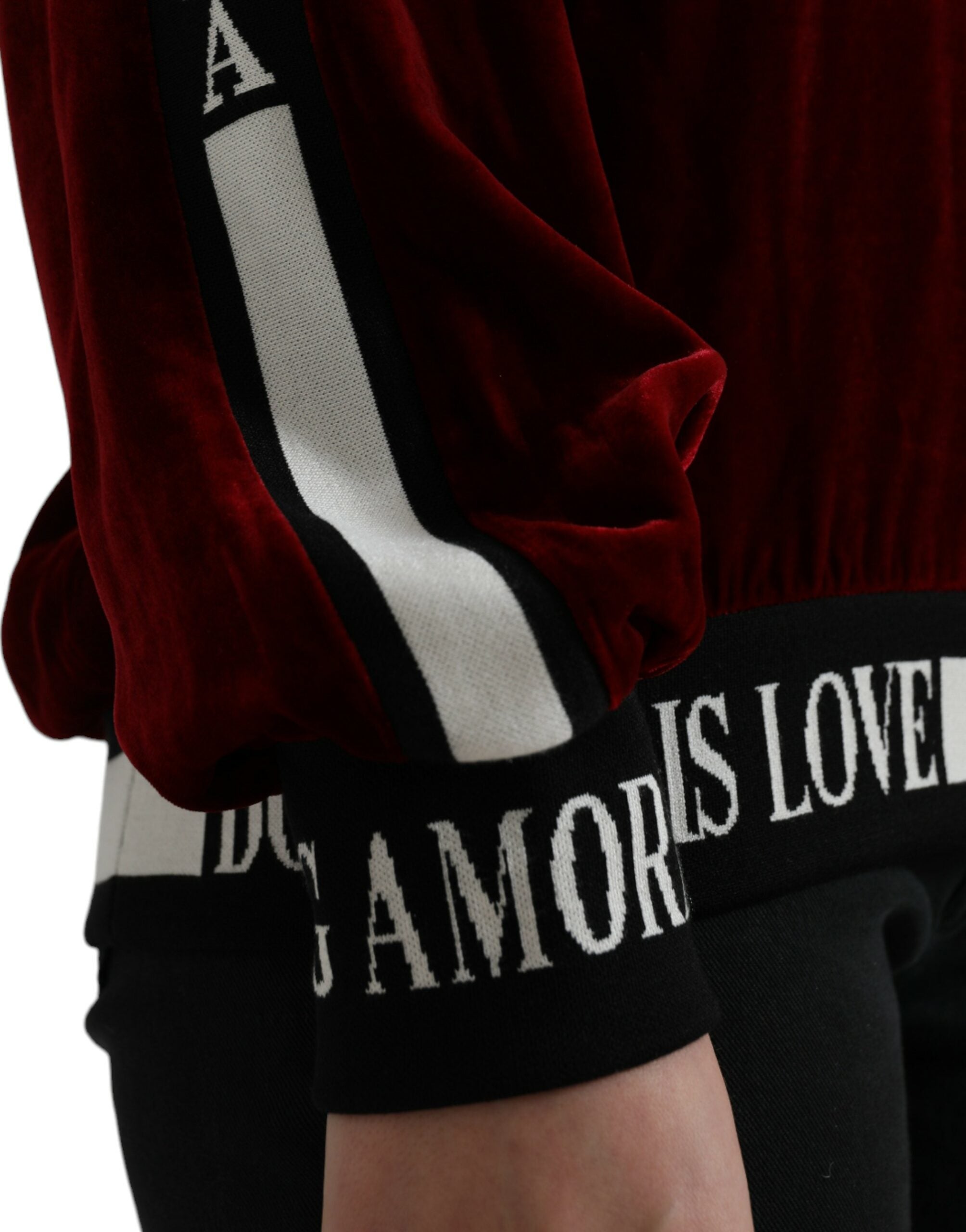 Dolce & Gabbana Bordeauxfarbener Samt-Rundhals-Pullover-5