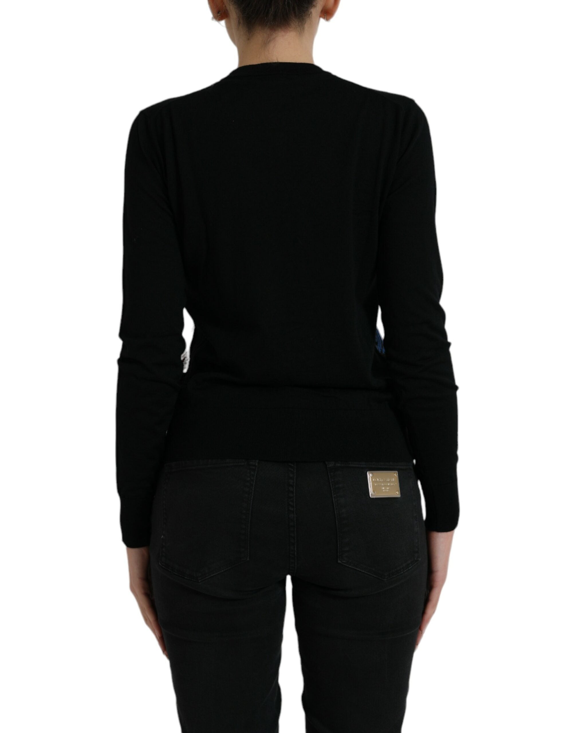 Dolce & Gabbana Black Bird Wool Long Sleeve Cardigan Sweater-3