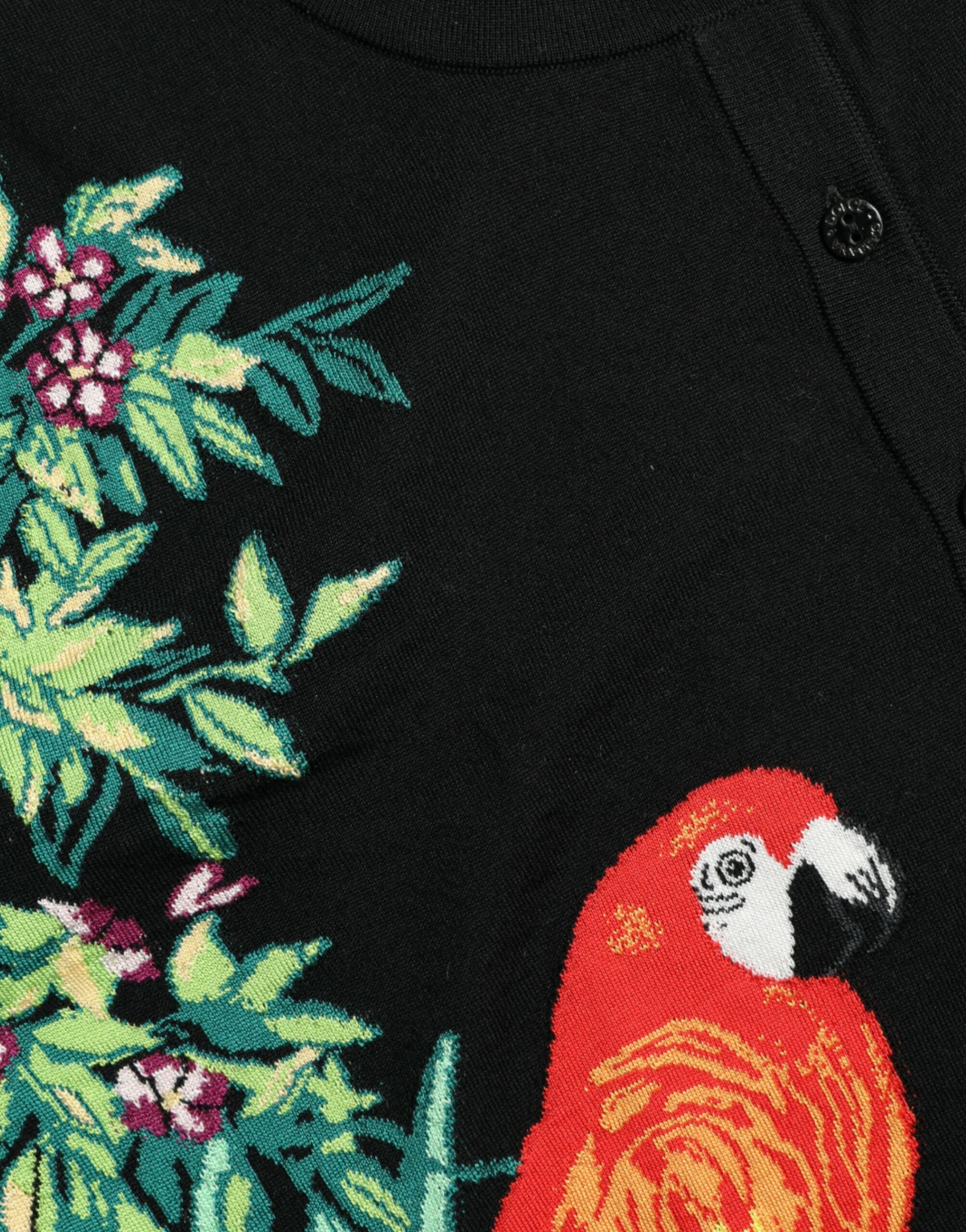 Dolce & Gabbana Black Bird Wool Long Sleeve Cardigan Sweater-6
