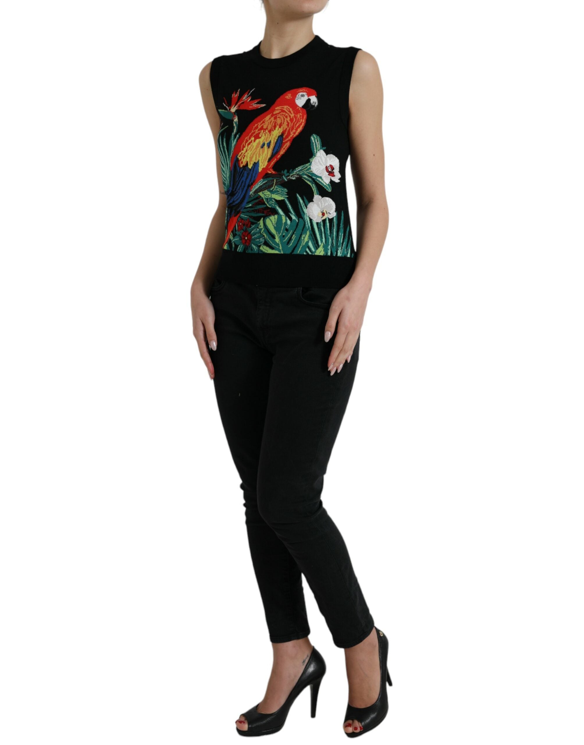 Camiseta sin mangas con cuello redondo y estampado de jungla negra de Dolce & Gabbana-2