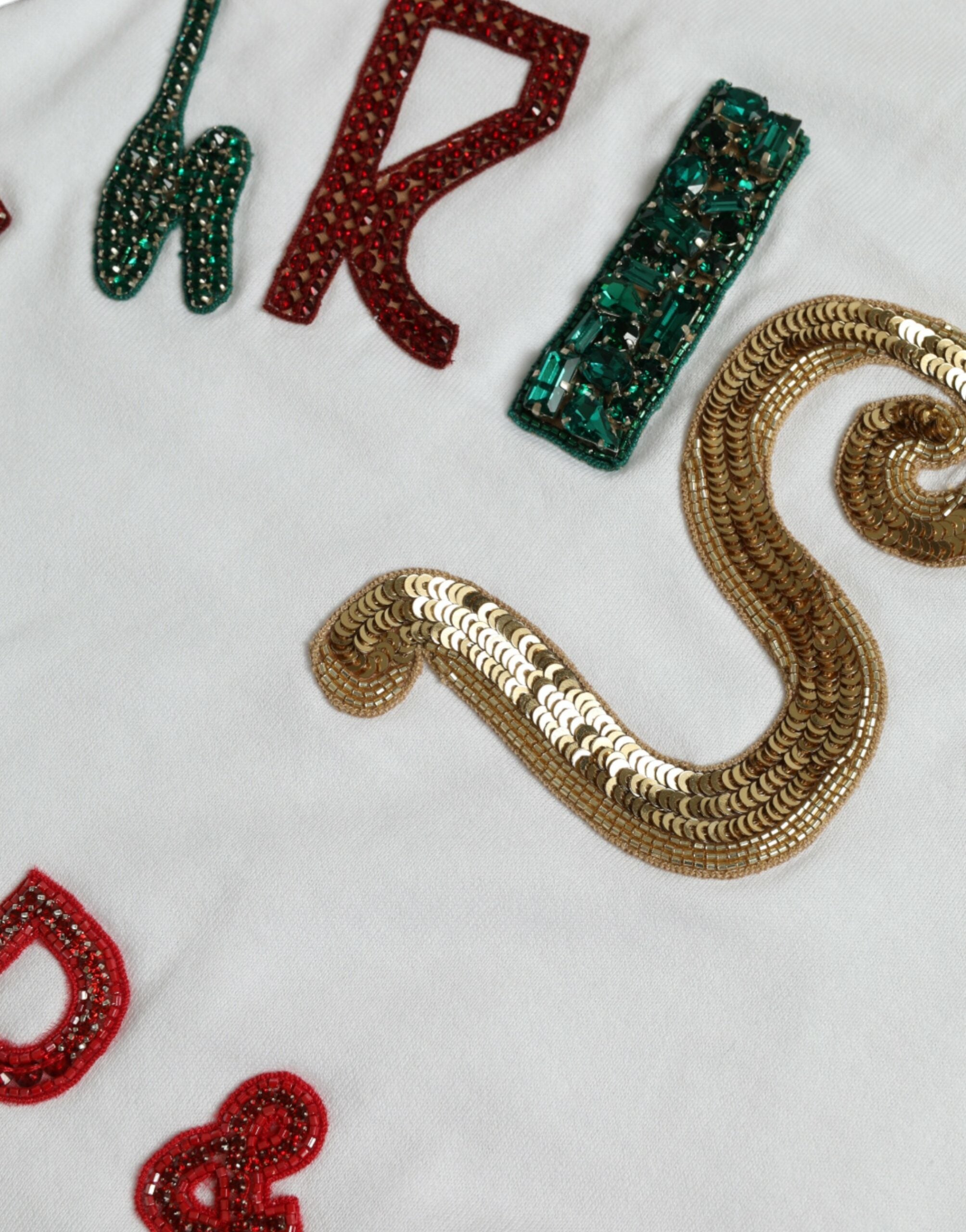 Dolce & Gabbana White Cotton Christmas T-Shirt with Sequin Fur-6