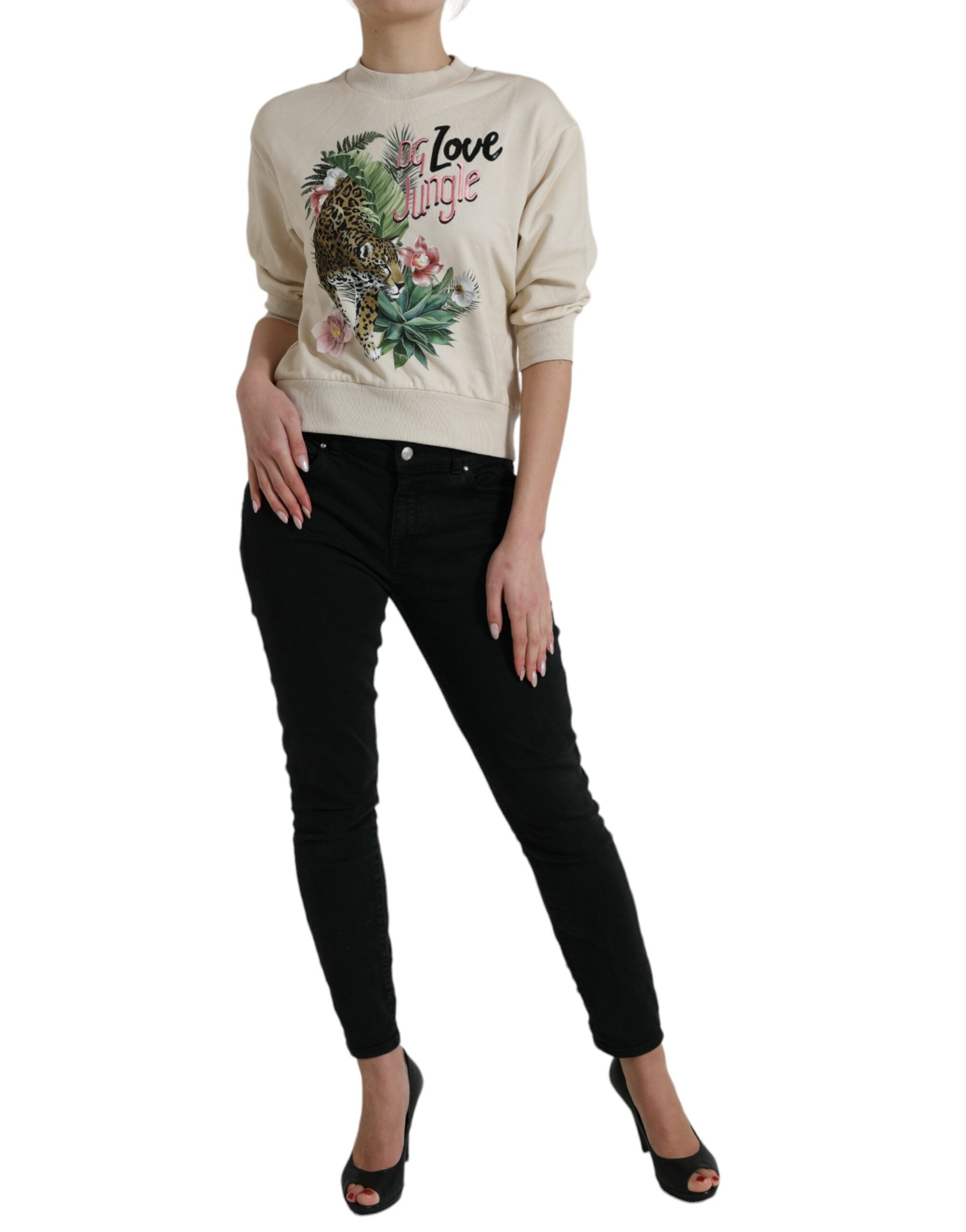 Dolce & Gabbana beige printed cotton sweater with jungle pattern-2