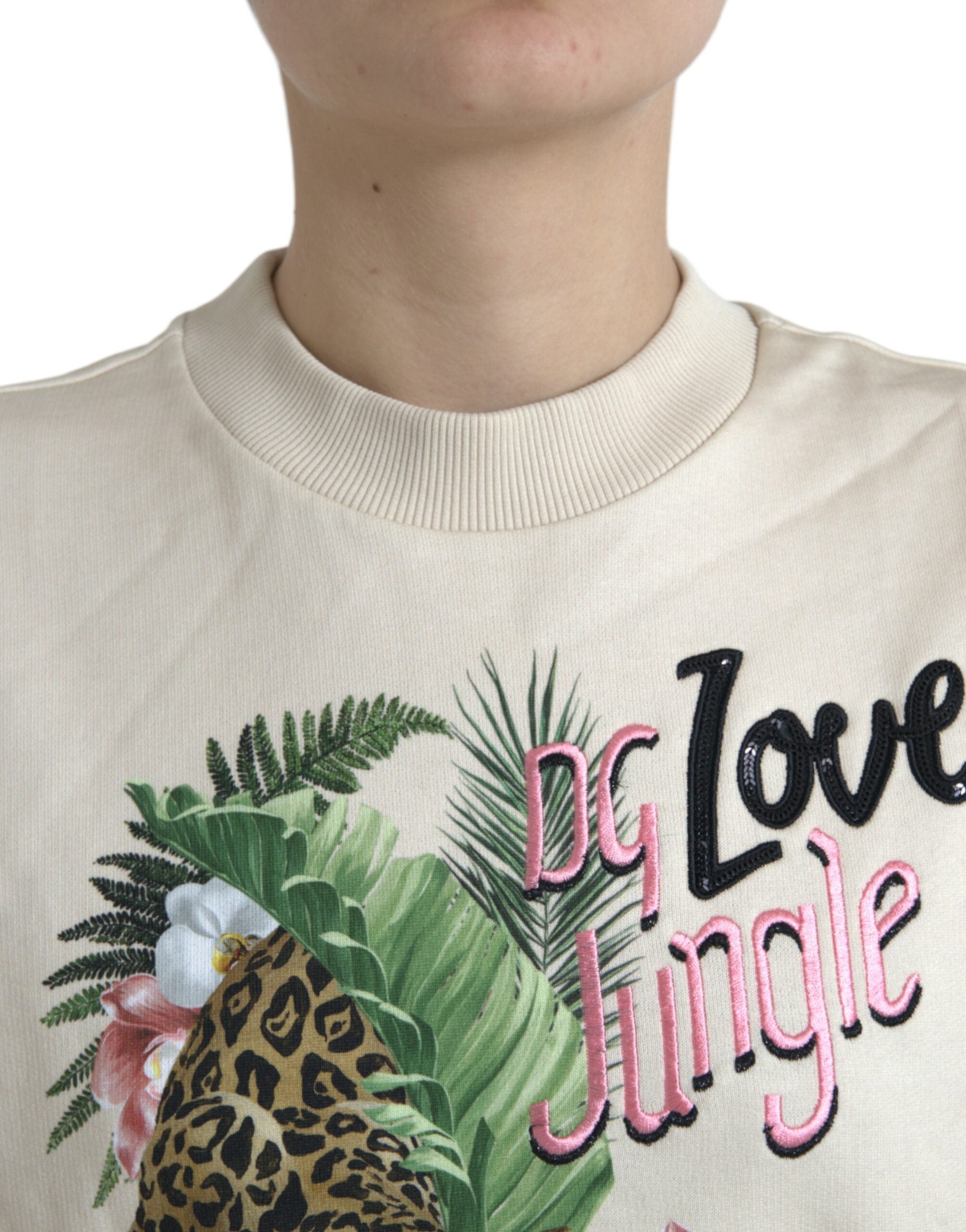 Dolce & Gabbana beige printed cotton sweater with jungle pattern-4