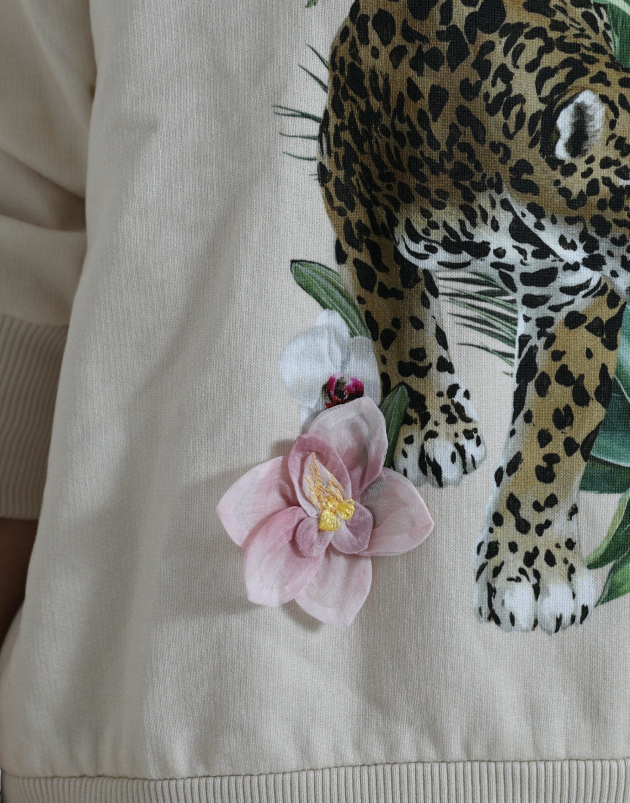 Dolce & Gabbana beige printed cotton sweater with jungle pattern-5