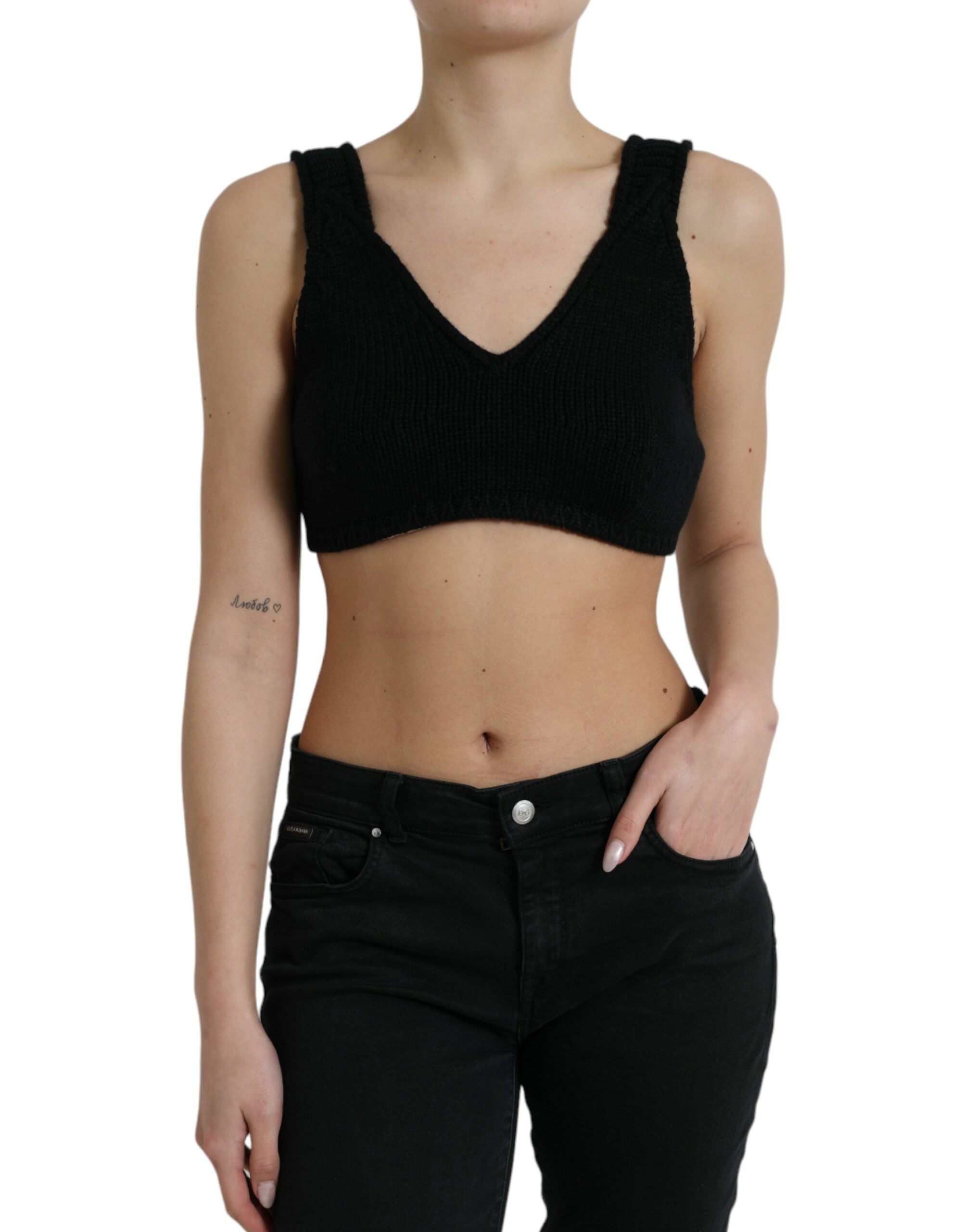 Dolce & Gabbana Schwarzes Bustier-Top mit V-Ausschnitt aus Kaschmir-1
