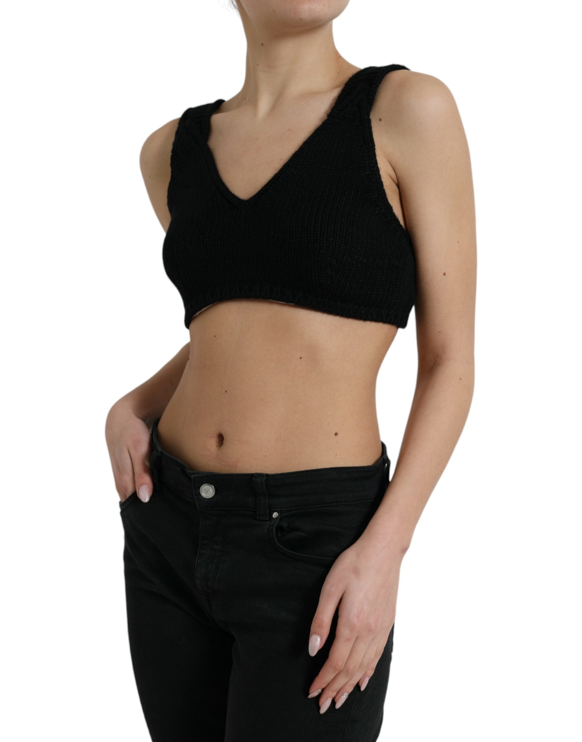 Dolce & Gabbana Schwarzes Bustier-Top mit V-Ausschnitt aus Kaschmir-2