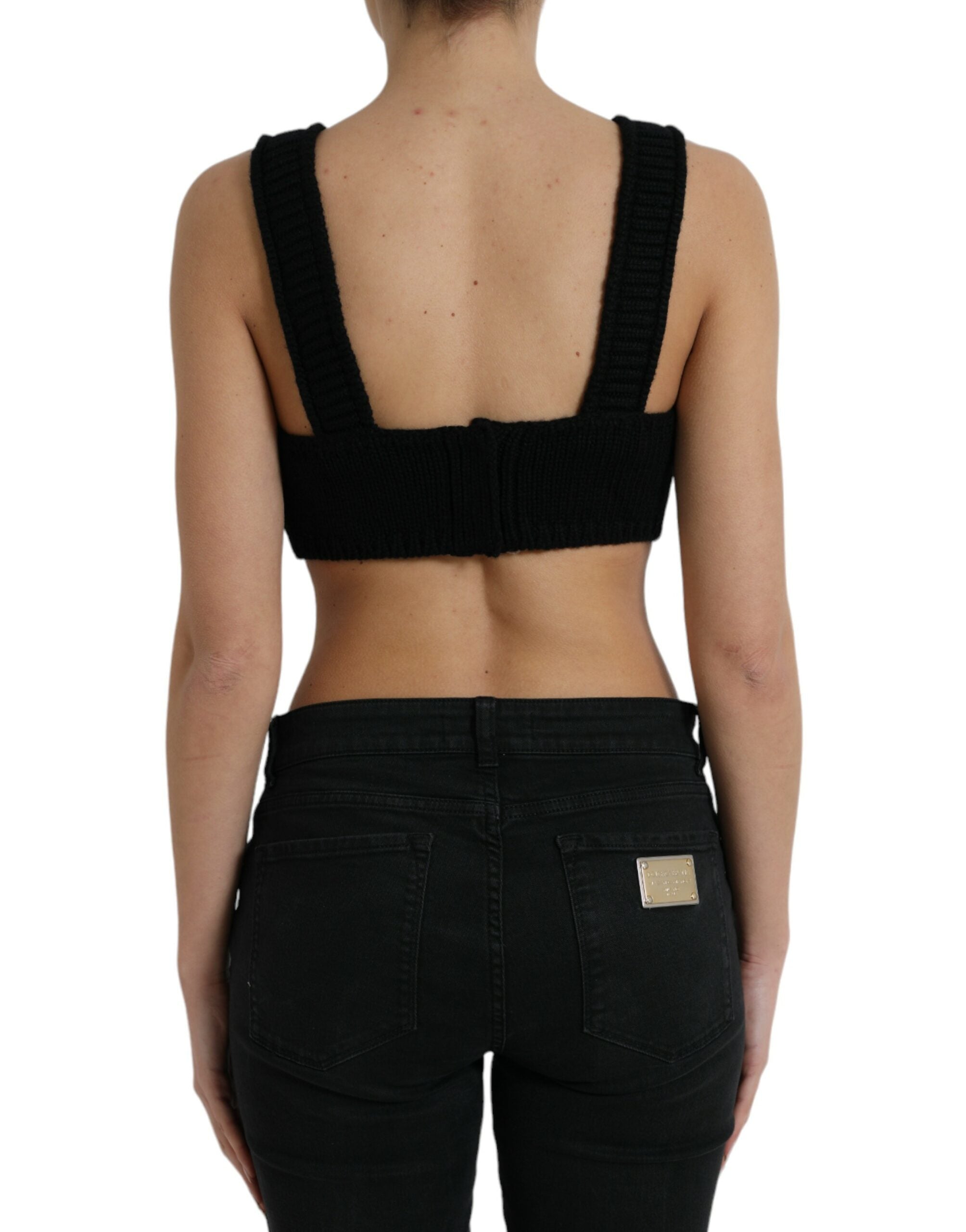 Dolce & Gabbana Schwarzes Bustier-Top mit V-Ausschnitt aus Kaschmir-3