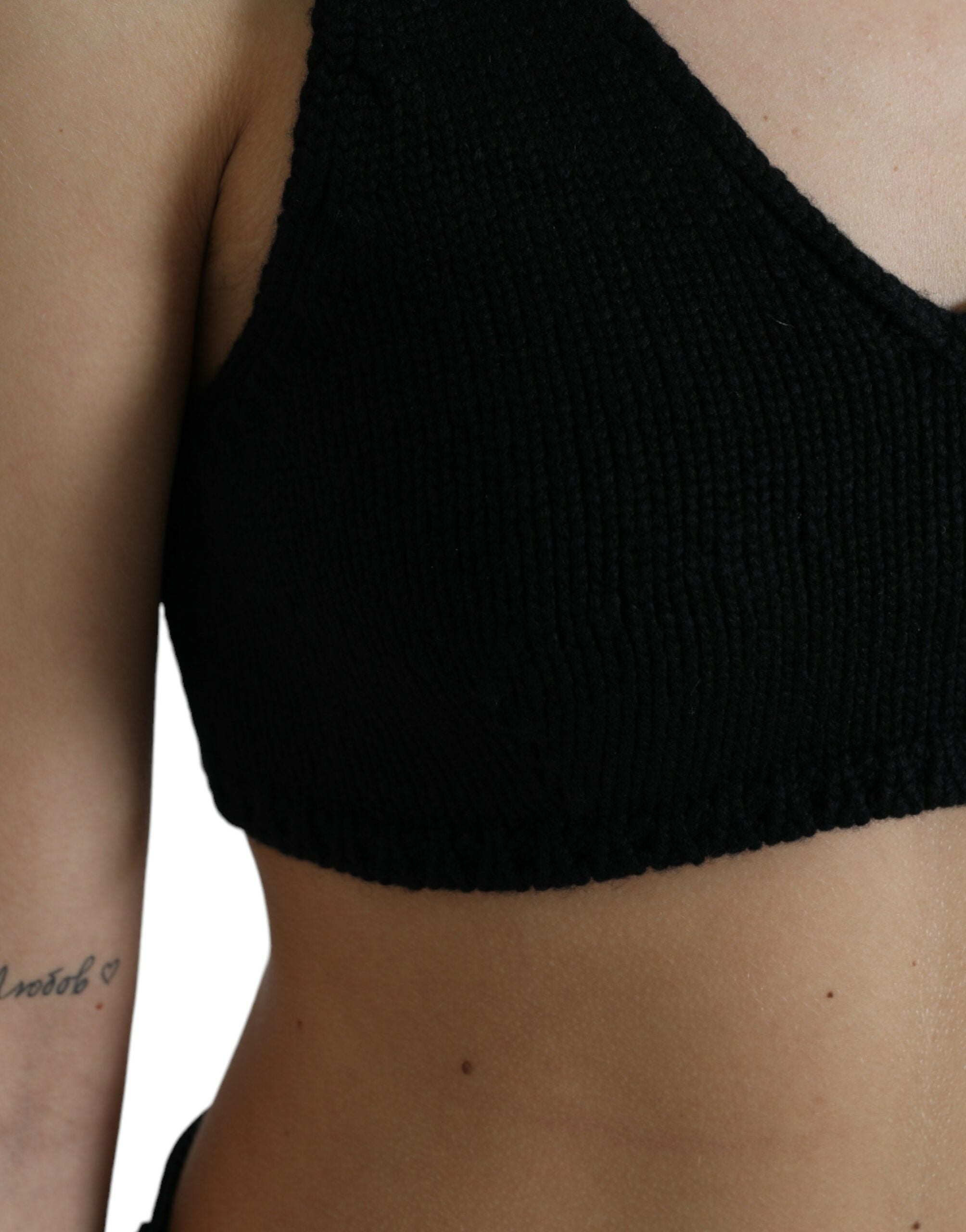 Dolce & Gabbana Schwarzes Bustier-Top mit V-Ausschnitt aus Kaschmir-4