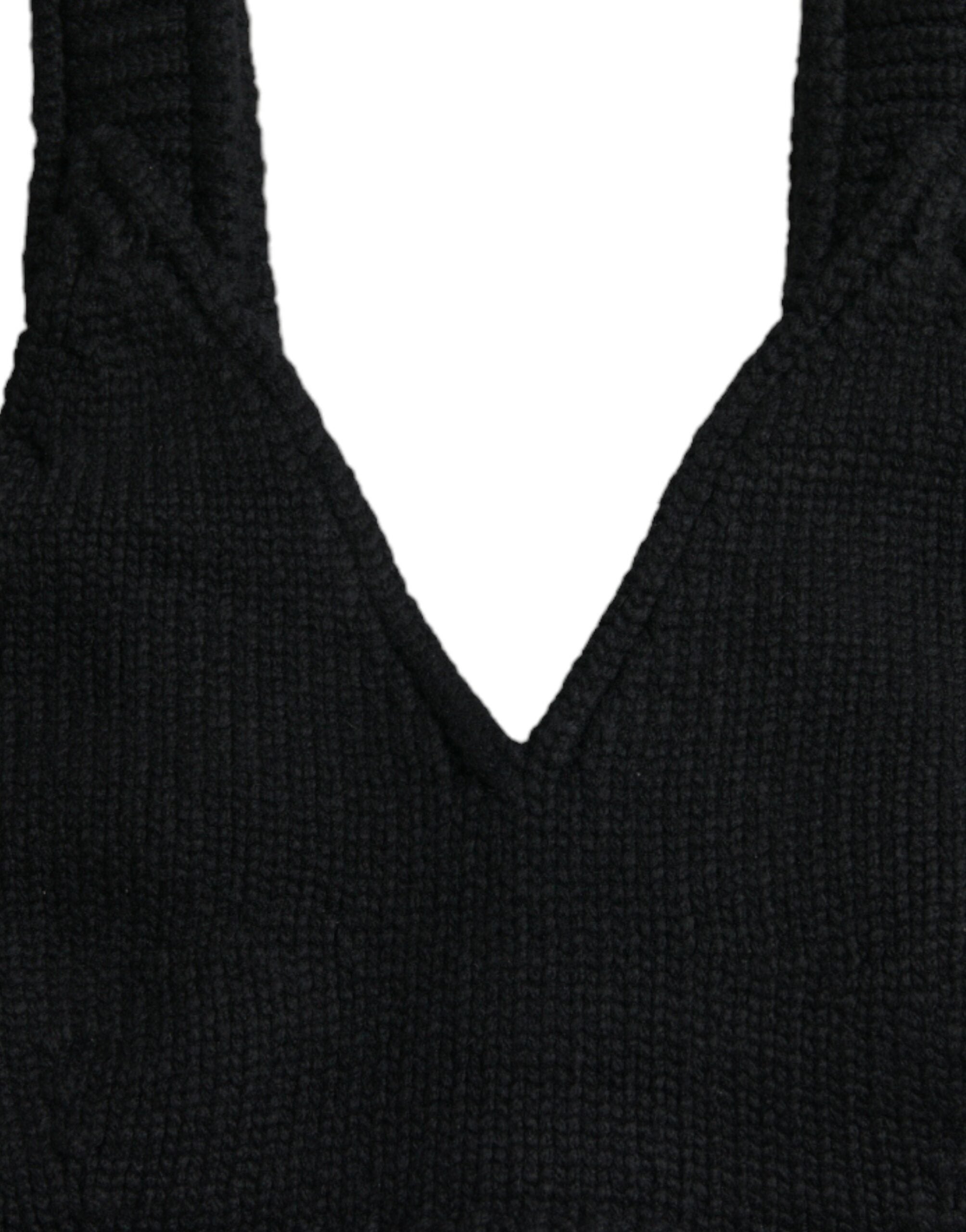 Dolce & Gabbana Schwarzes Bustier-Top mit V-Ausschnitt aus Kaschmir-5