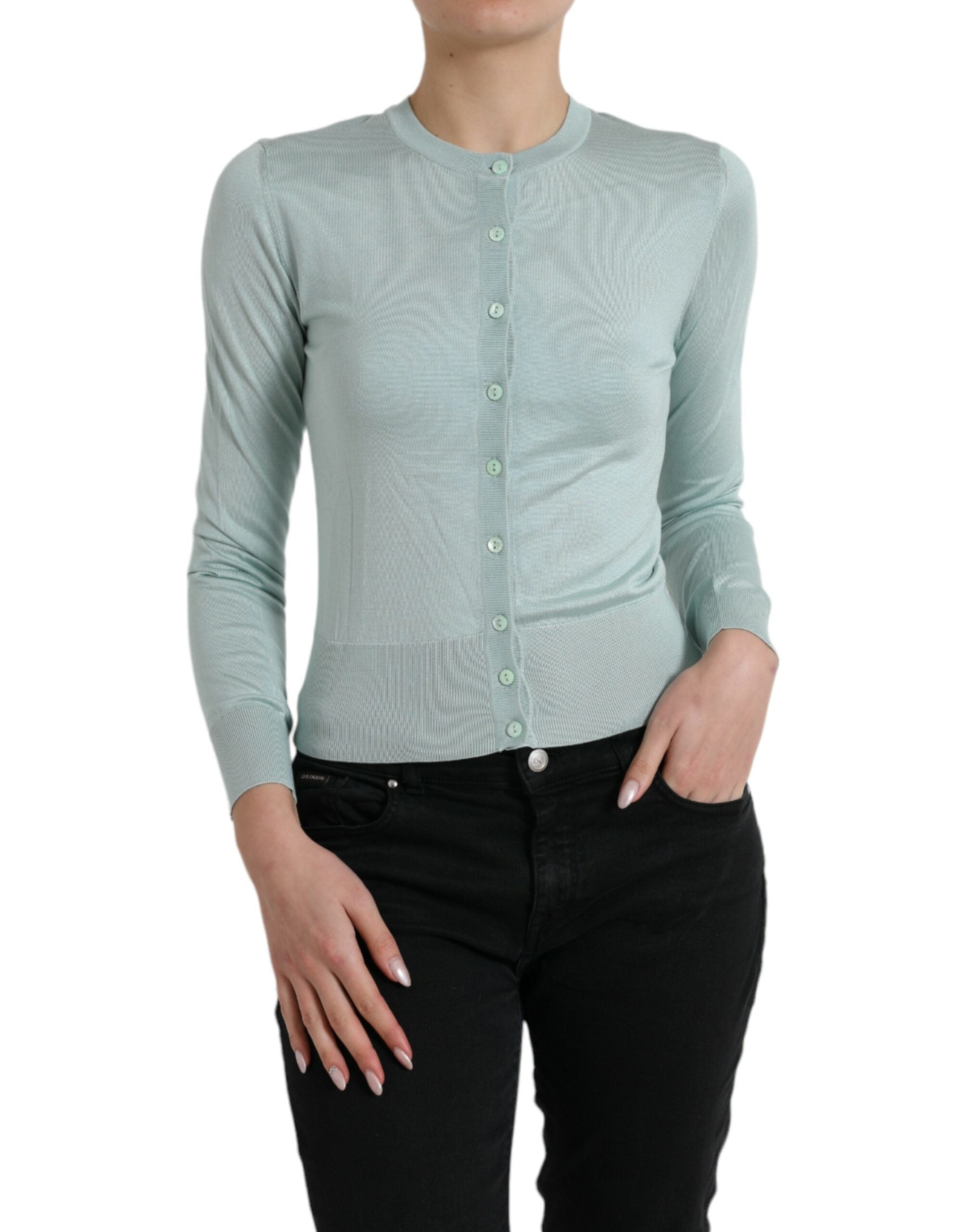 Dolce & Gabbana light blue silk round-neck knit sweater-1