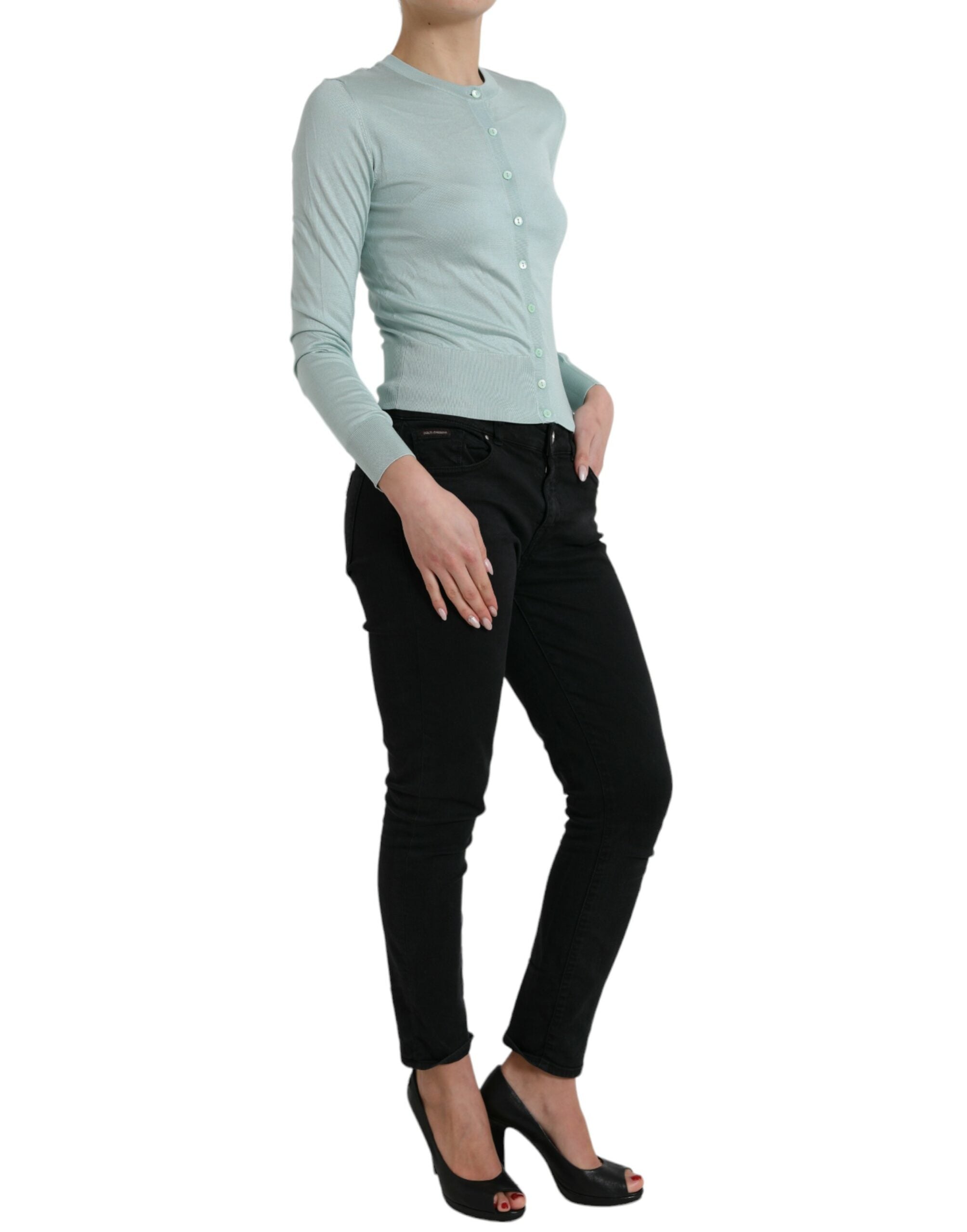 Dolce & Gabbana light blue silk round-neck knit sweater-2