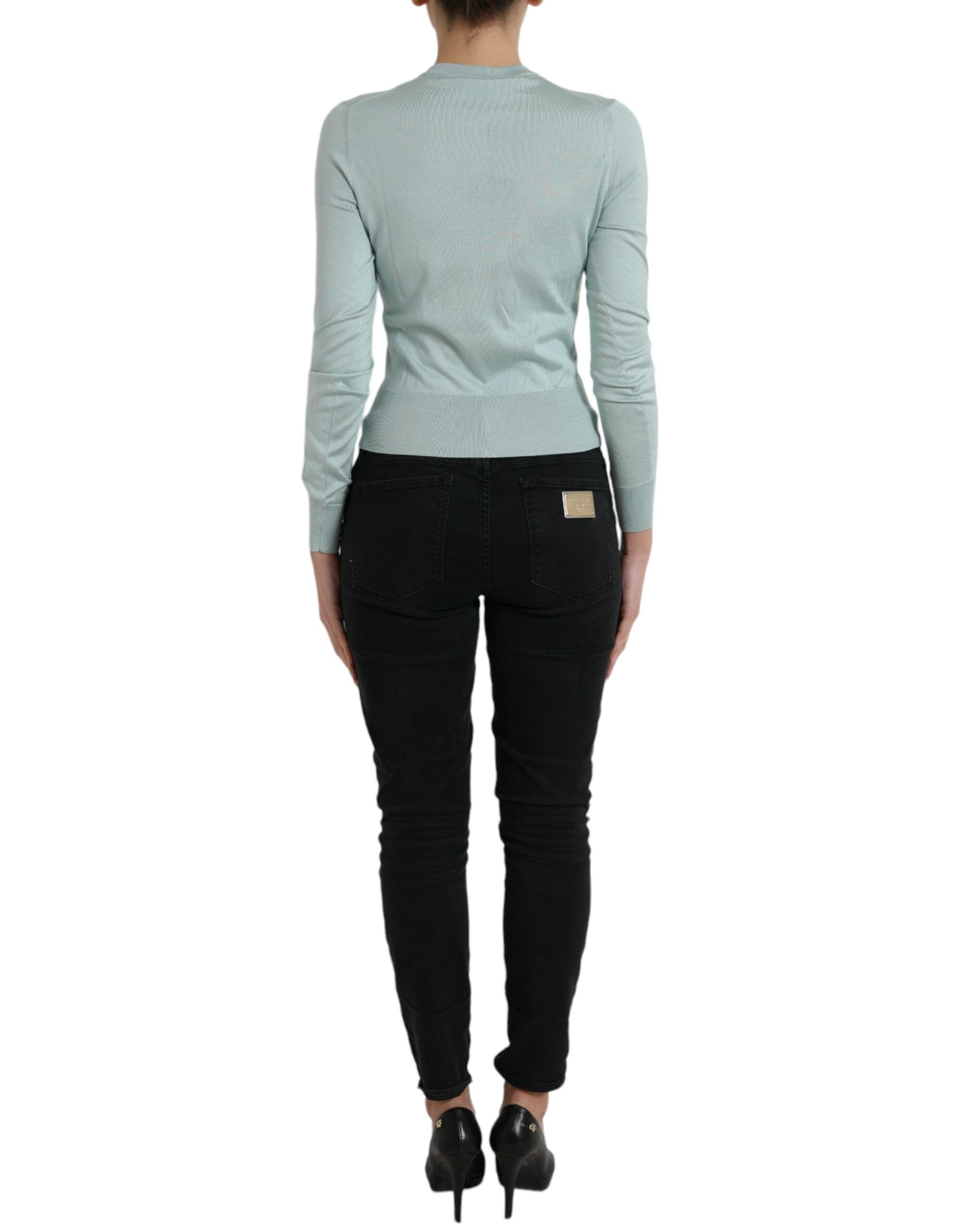 Dolce & Gabbana light blue silk round-neck knit sweater-3