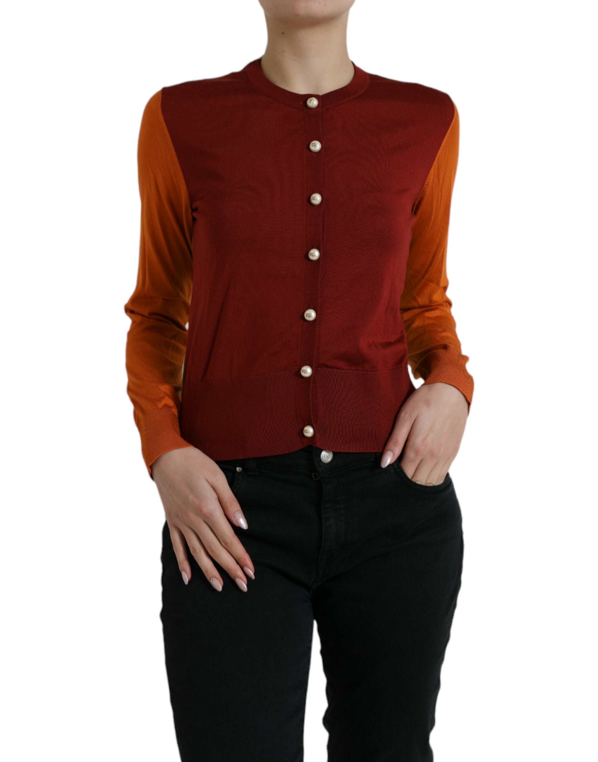 Cárdigan de seda multicolor con cuello redondo de Dolce & Gabbana-1