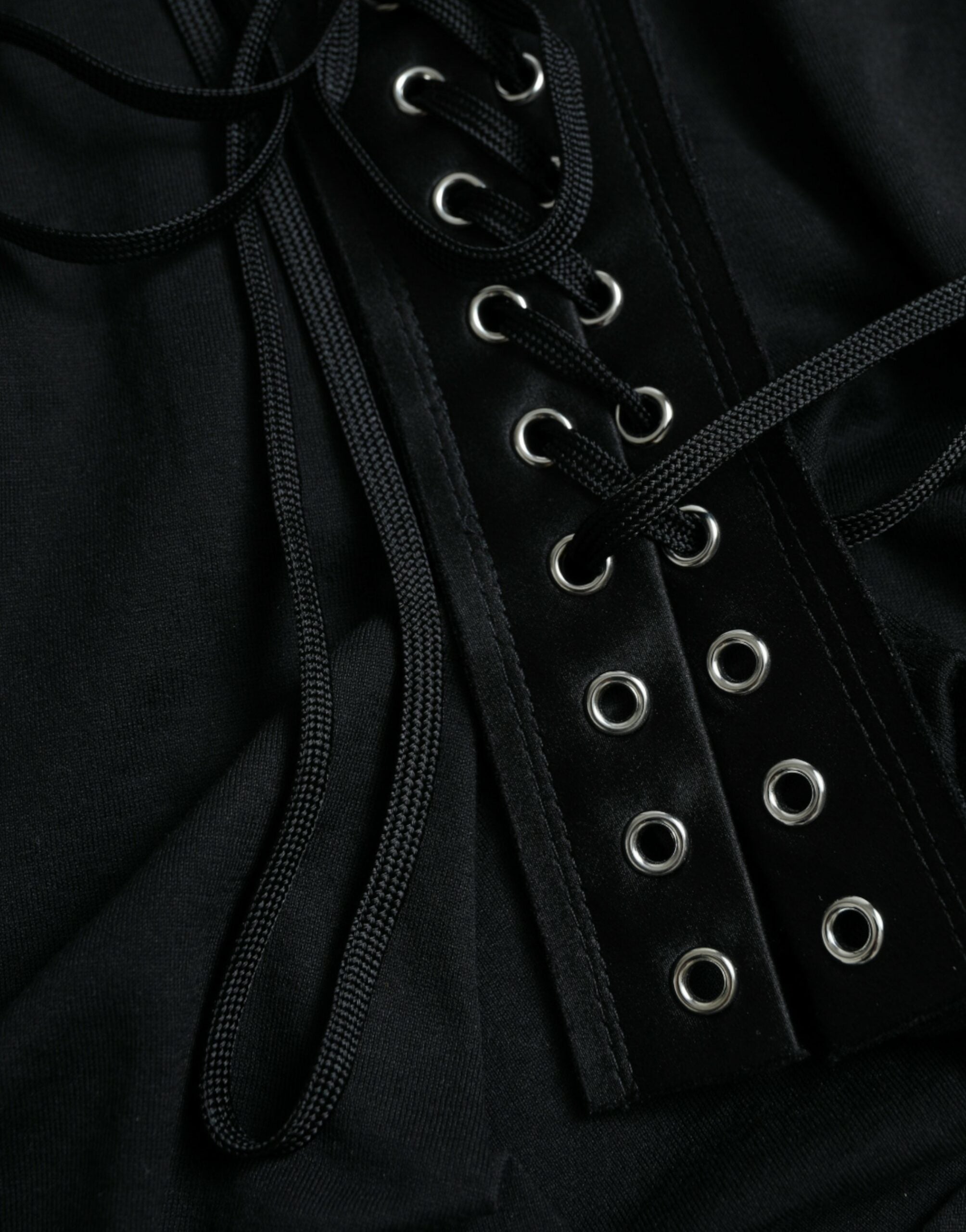 Top de cuello redondo con logo de encaje de algodón negro de Dolce & Gabbana-7