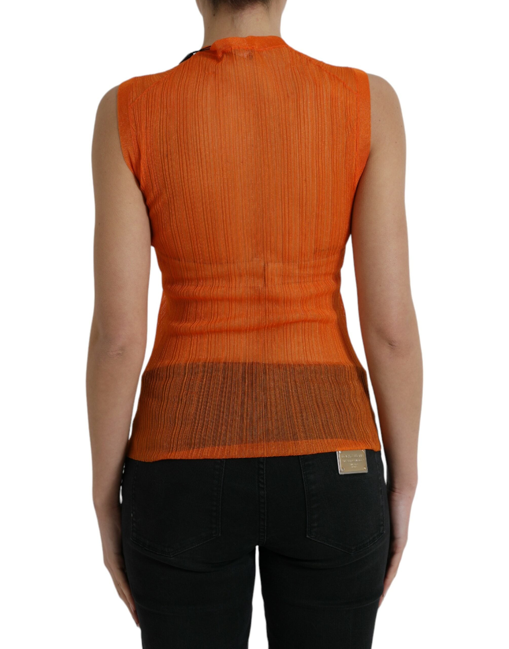 Dolce & Gabbana Orange See Through Round Neck Blouse Tank Top-2